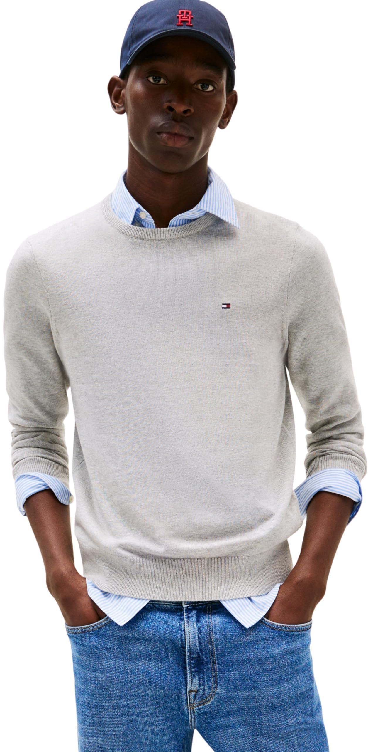 Tommy Hilfiger Herren Pullover Essential Cotton mit Rundhalsausschnitt, Grau (Light Grey Heather), XXL