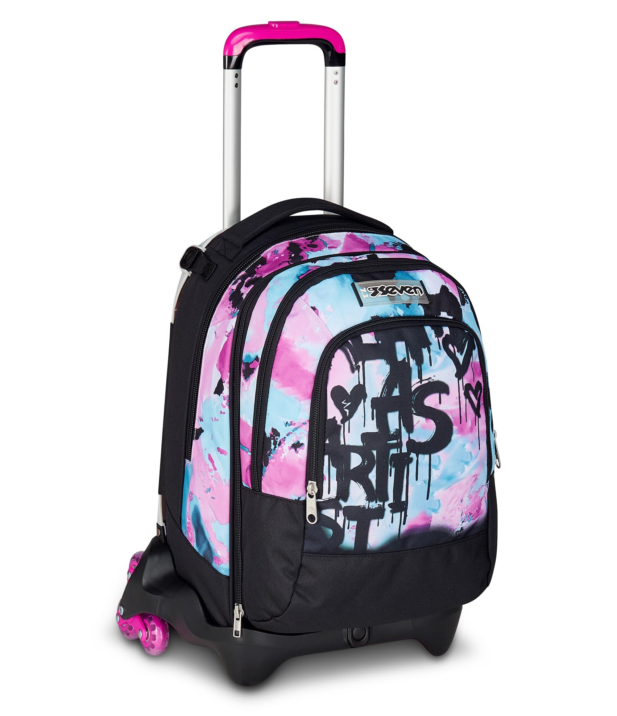 Seven Trolley Scuola Jack 3 Ruote Detach, Azzurro Fucsia, Zaino Con Carrello Sganciabile da 37 L Tasca Borraccia, Zainetto Staccabile, Multiuso e Spazioso, Scuola Elementare e Media, Zaino Bambina