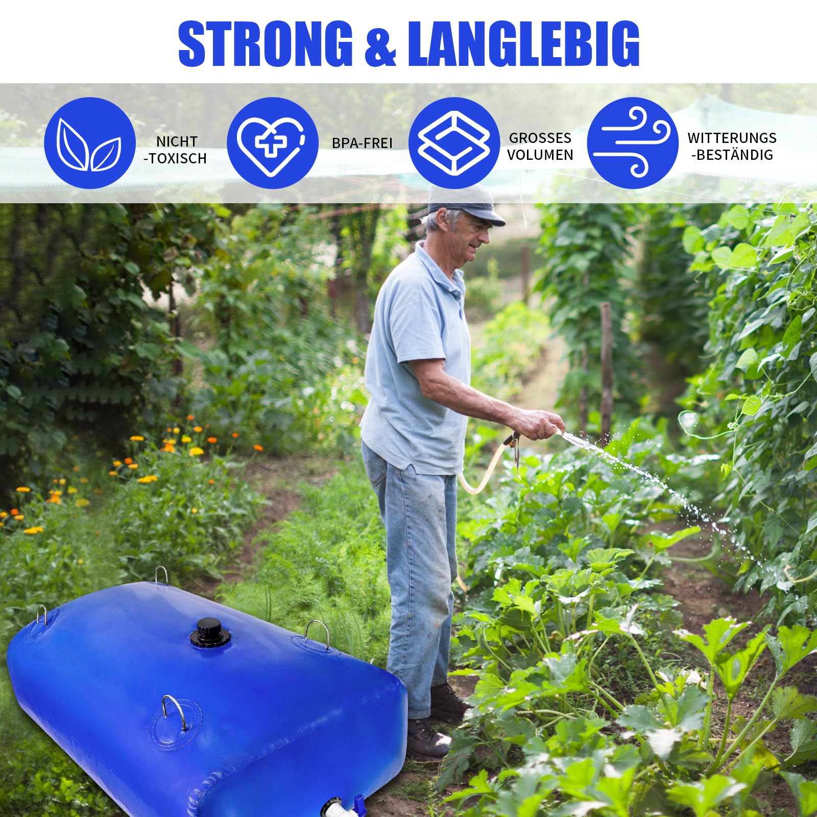 Vessie de stockage d'eau portable avec robinet à boisseau sphérique en PVC, épaissi, pliable, réservoir à eau portable, applicable au stockage et au transport liquides, jardin, urgence agricole, bleu