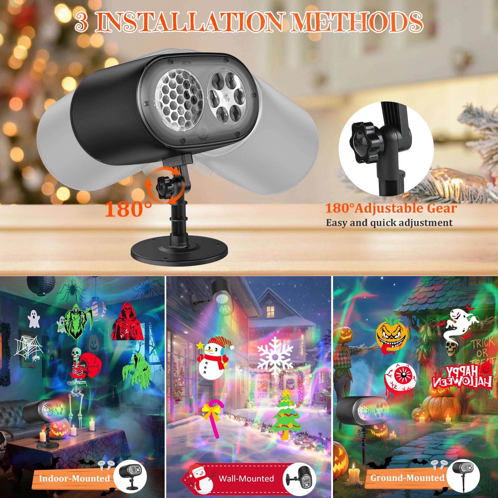 IVEOPPE LED Projektor Für Garten & Fenster - 64 Motive, Fernbedienung, IP44 Wasserdicht