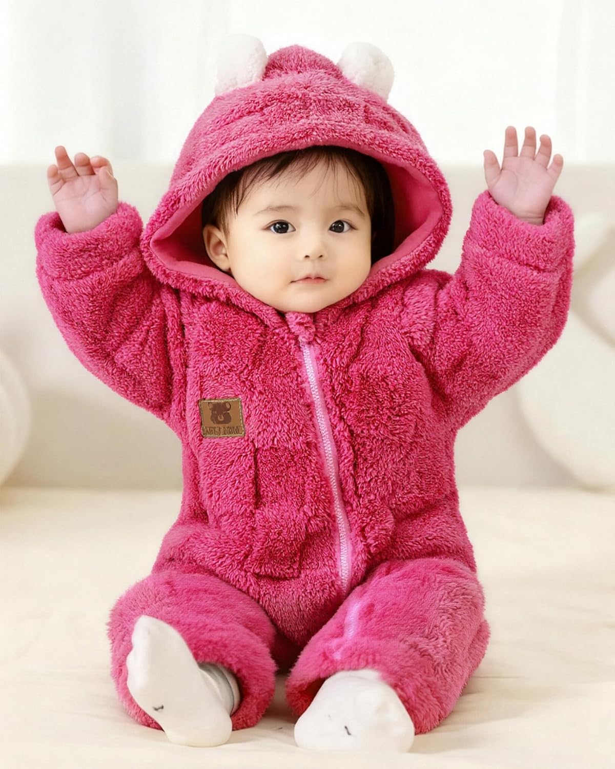 Redair Baby Winter Clothes Baby Onesie Plush Hooded Newborn Outfit Infant Costume for Newborn Boys Girls 0-18 Months - Image 4