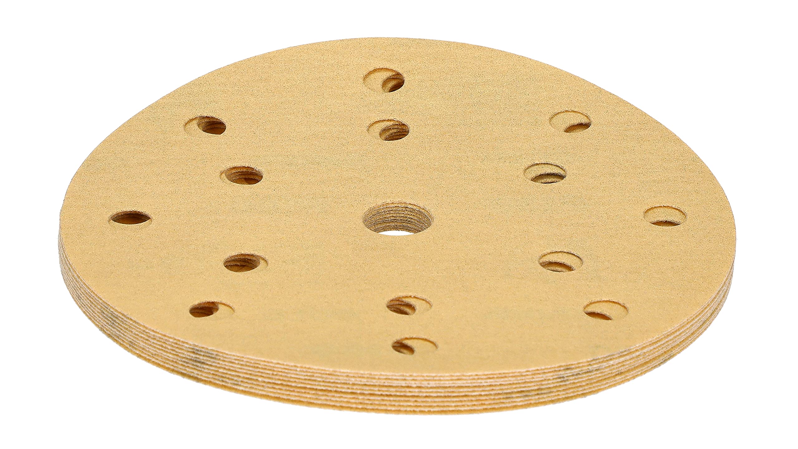 Mirka Gold Papier Abrasif Universel 150mm Disques Abrasifs Velcro 15 Trous, Grain P320, 100 Pces/Pour Poncer Le Plâtre, L'enduit, Les Panneaux De