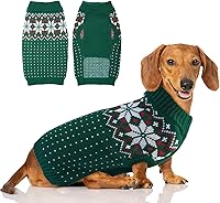 Vista 19 de FUAMEY - Suéter navideño para perros, suéter cálido clásico con diseño de copo de nieve para Año Nuevo, suéter de cuello alto de punto para clima