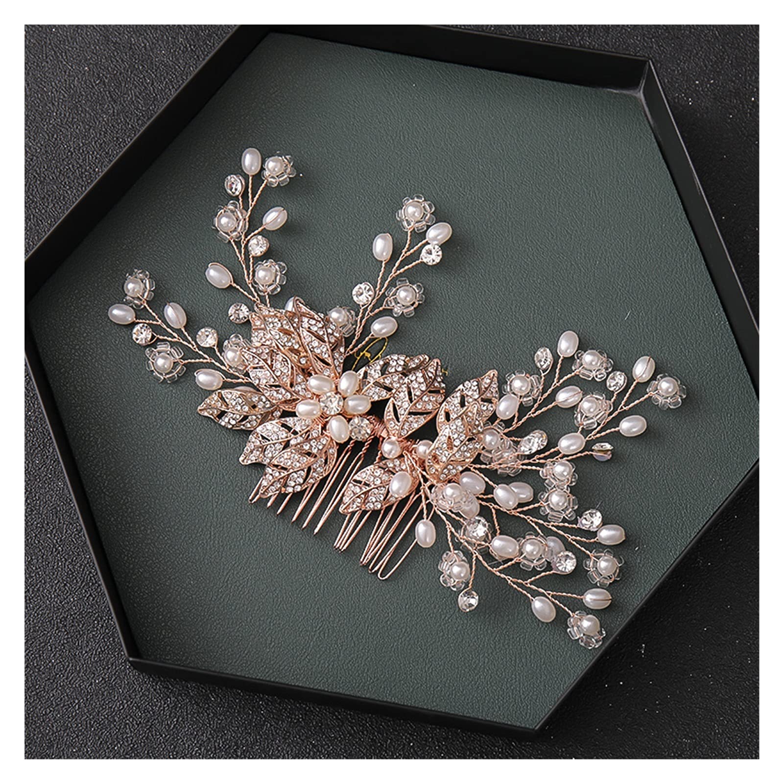 Circuario de la Flor de la Perla del Cristal Hecho a Mano Circón del Cabello del Cabello del Cabello del Cabello del Cabello Tiara for Mujeres Regalo de Novia (Metal Color : Rose Gold)