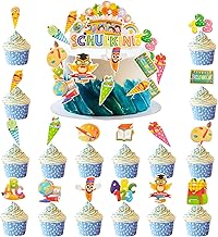 Tortendeko Einschulung 38 Stück SCHULKIND Tortendeko Zuckertüte Kuchendeko Schulanfang ABC 123 Cake Topper Einschulung Tortenaufleger Schultüte Cupcake Topper für Schulanfangparty Mädchen Junge