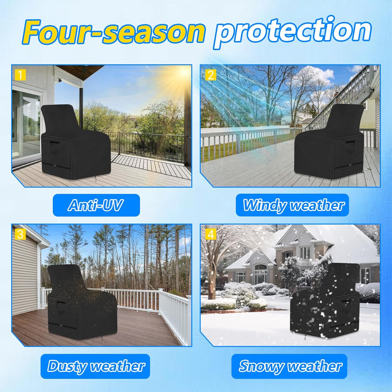 Patio Chair Cover,600D Heavy Duty Waterproof Covers for Lawn/Garden Recliner Chiar, All-Weather, Black, 29.9 * 31.5 * 43inch (Black)