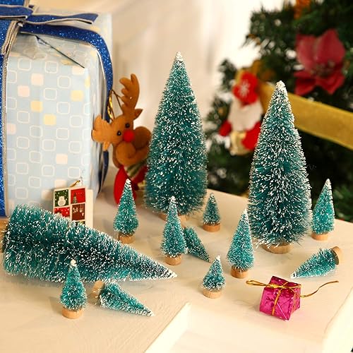 Miniatura 19 de SATINIOR 60 piezas de mini árbol de Navidad artificiales de sisal árboles de nieve, cepillo para botellas, árboles de Navidad, adornos de pinos