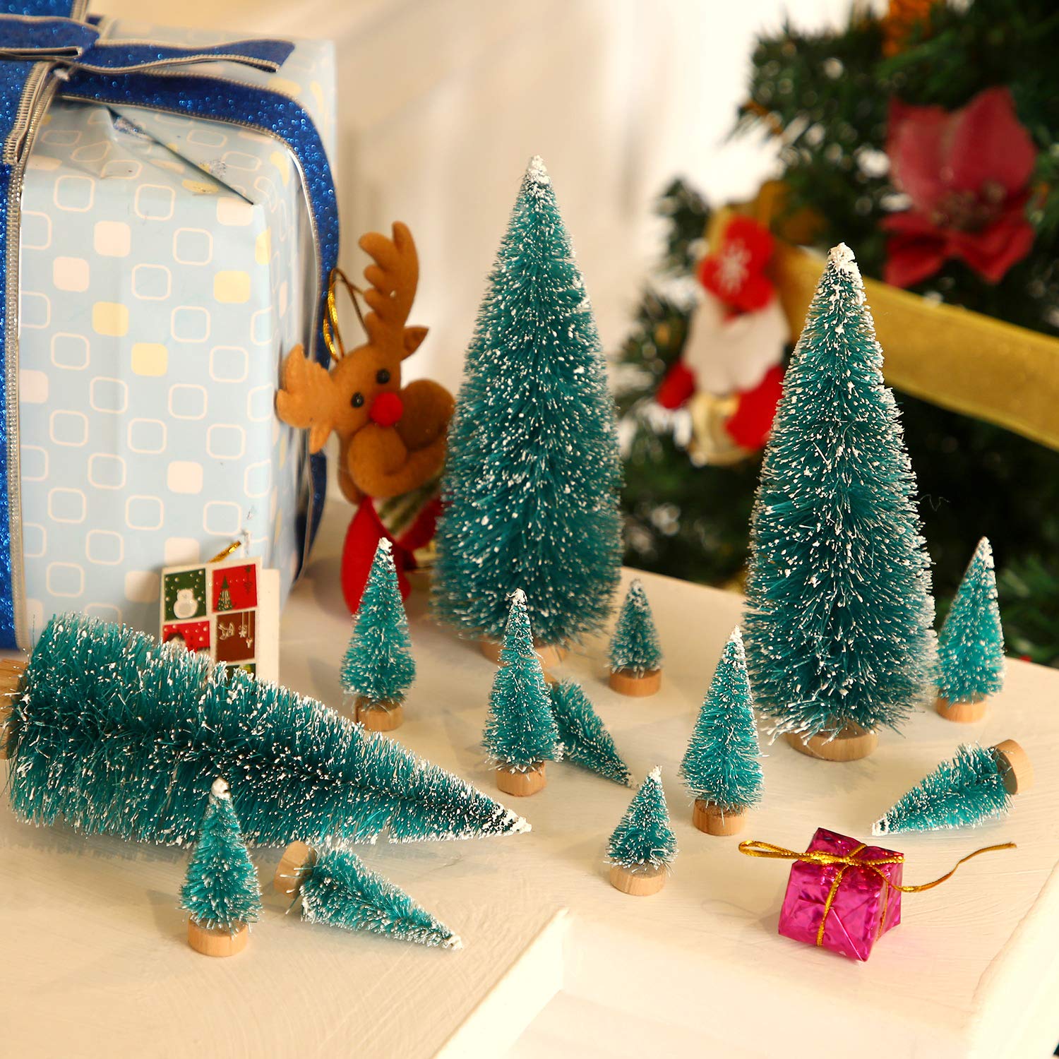 Mini-Weihnachtsbäume Aus Flaschenbürste, 5 Größen, Mit Lichterkette & Figuren – Deko Für Tisch & Dorf