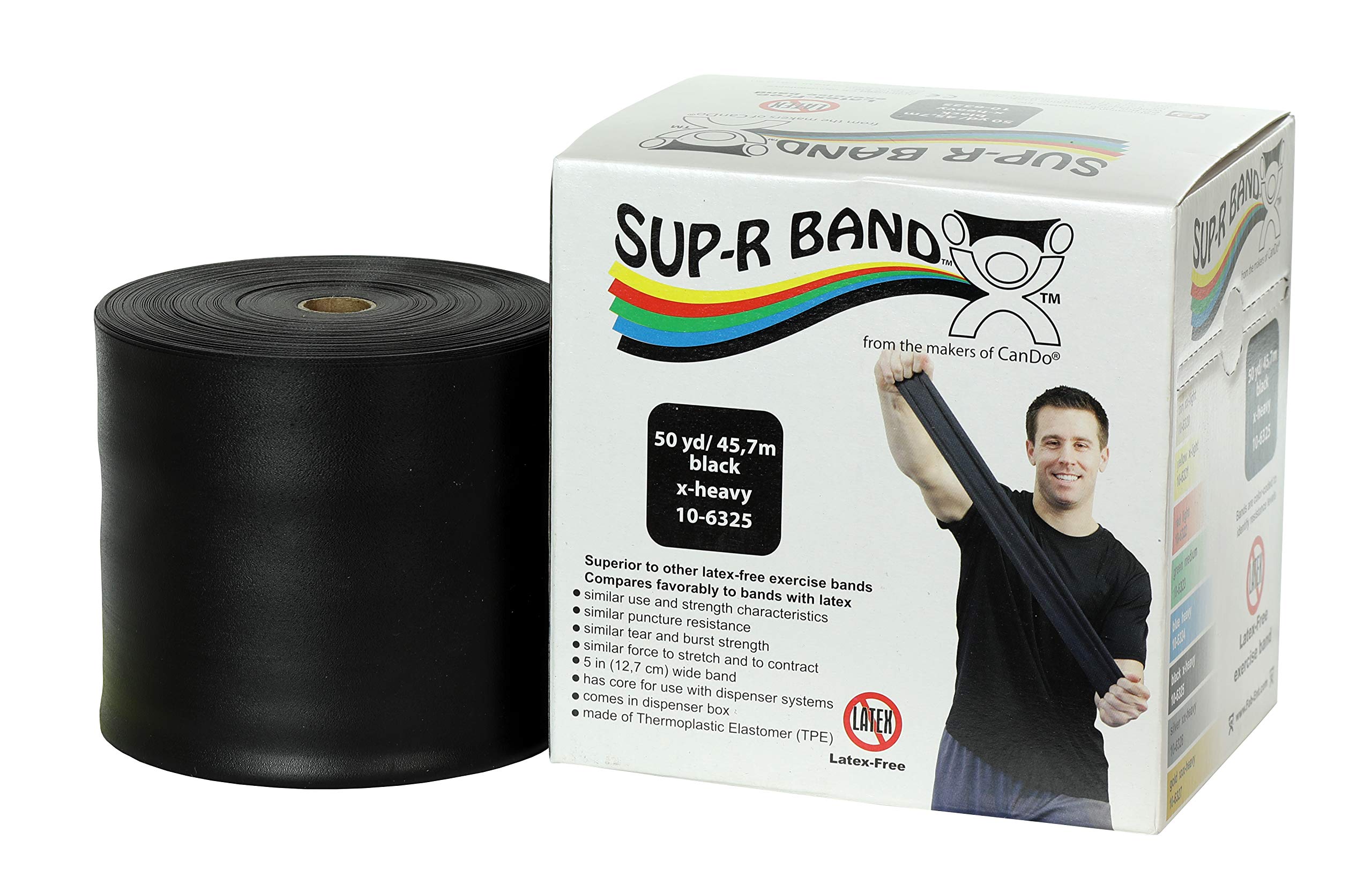 Fabrication Enterprises Sup-R Band Latex Free Exercise Band - 50 yard roll - Black - x-heavy
