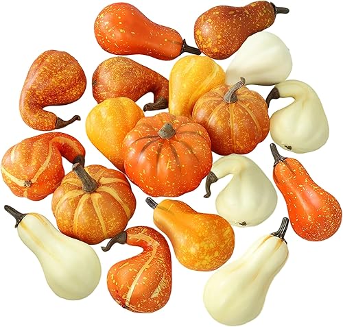 Juego de 18 calabazas artificiales, surtido de calabazas falsas de espuma pequeña para bandeja de mesa de otoño, cosecha, fiesta, granja, Halloween,