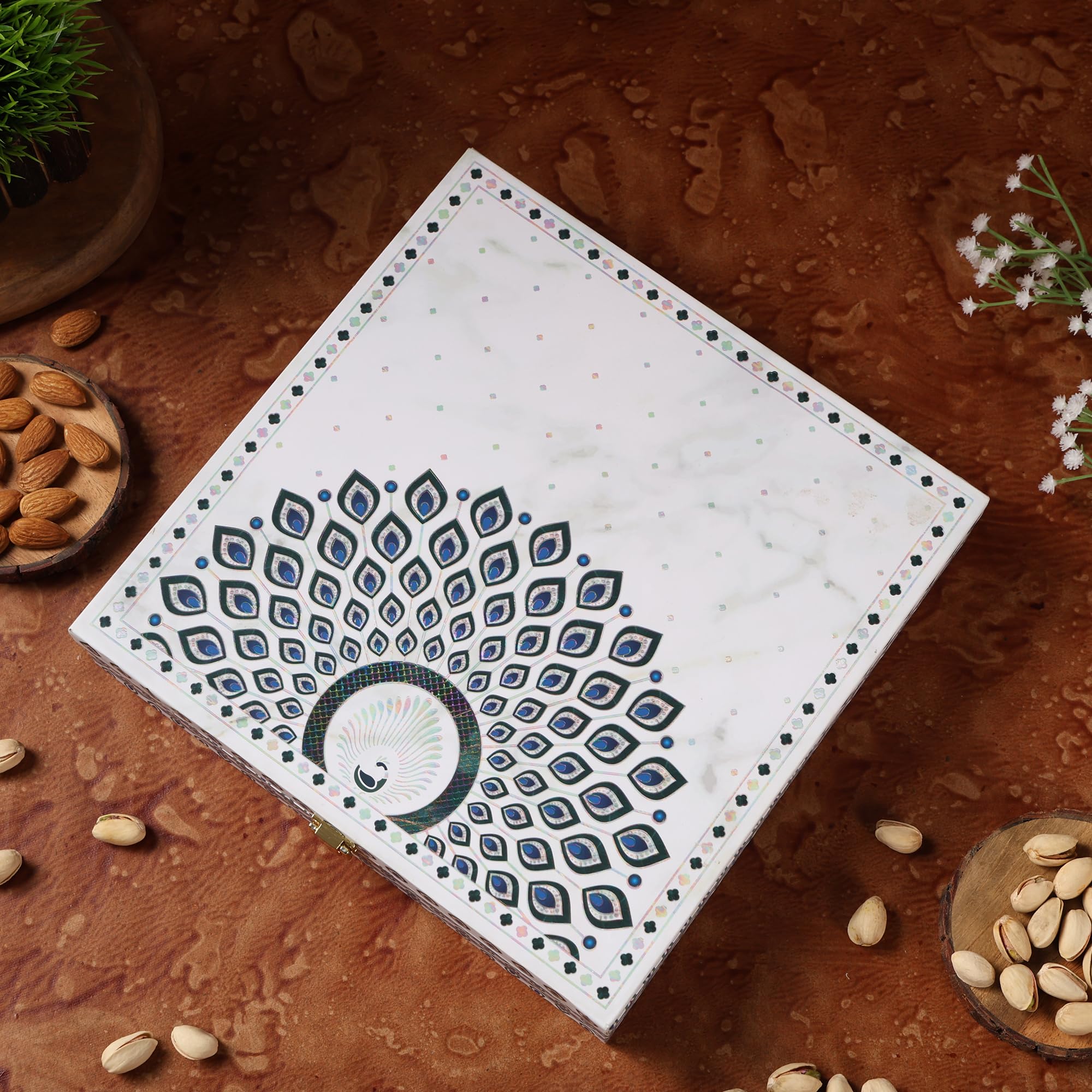 Riwaz Luxury Mor Pnakh Giftbox,filled Almonds, Cashew, Pistachio & Khumani| 4 Column designer Box|100% Natural & healthy |A Thoughtful Present for Corporates, Wedding & Festival Gifting 1