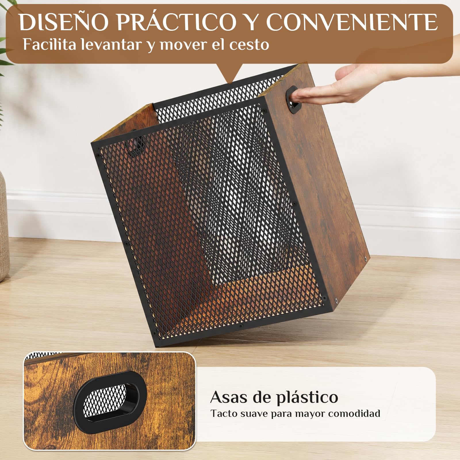 Papelera de Oficina de Metal y Madera con Asa