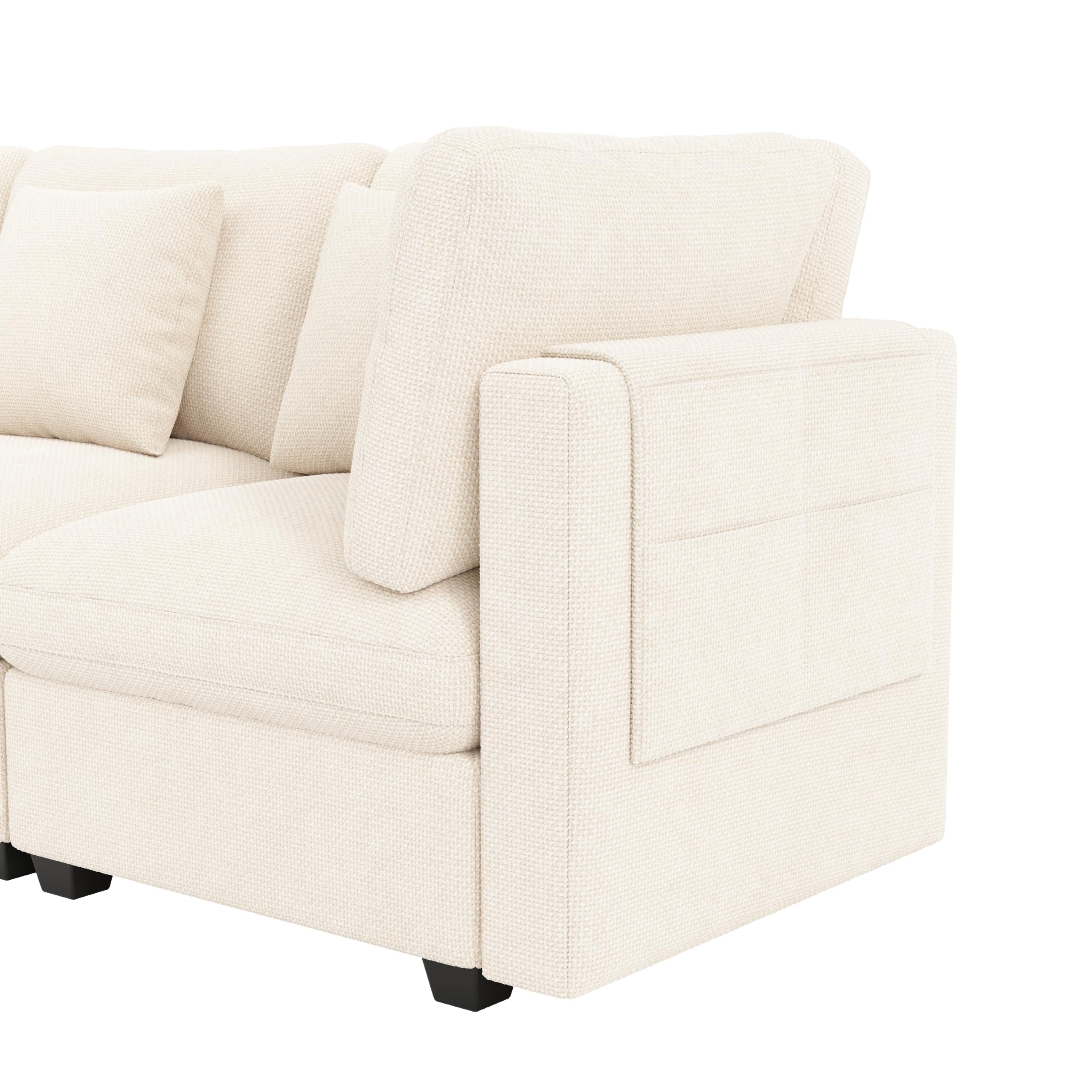 Idemon Sofá esquinero XXL en forma de L, sofá modular de 6 plazas con función de descanso, reposapiés móvil con espacio de almacenamiento y bolsillos laterales, incluye 5 cojines decorativos; tela de