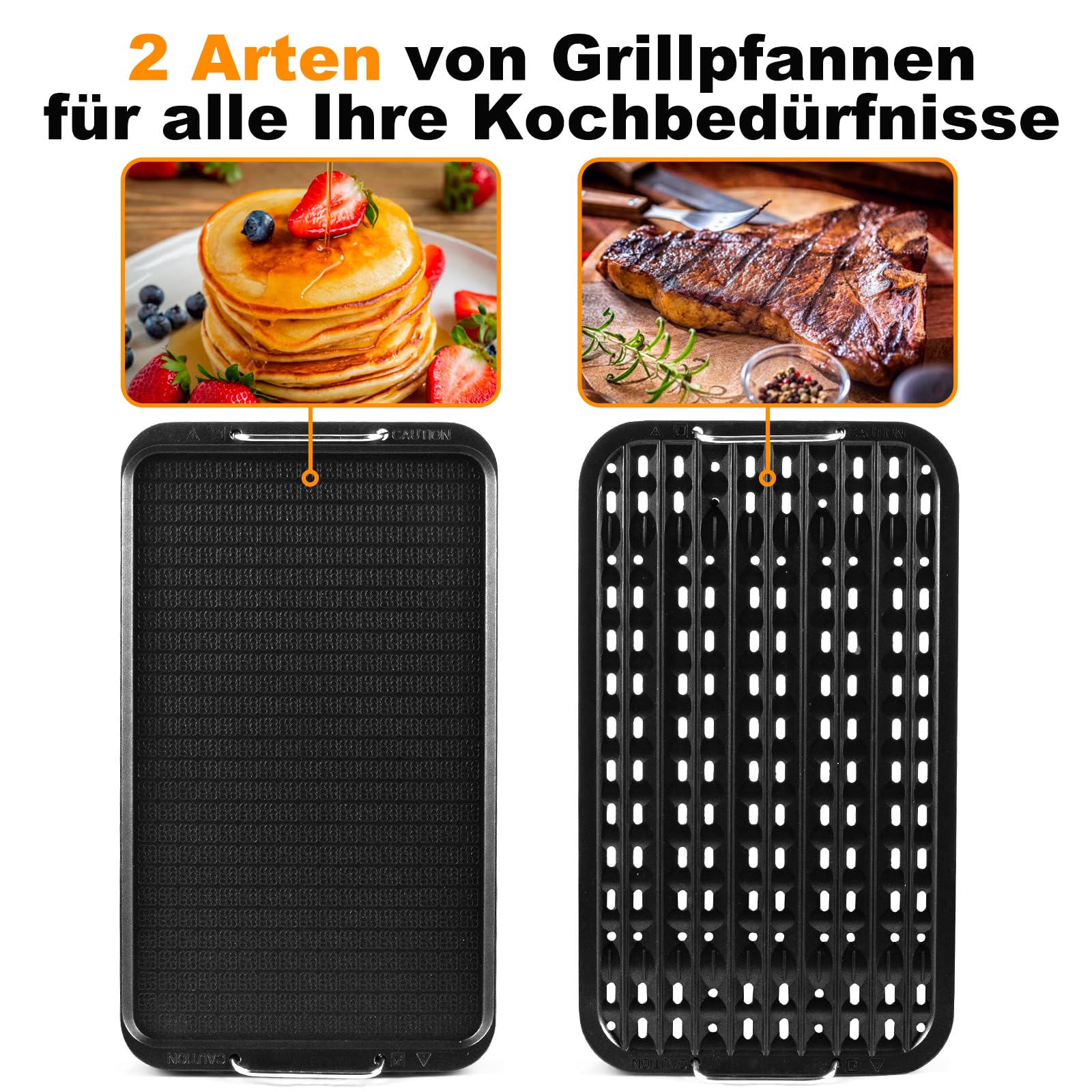 CUSIMAX Elektrogrill Tischgrill 1500W mit Deckel, Antihaftbeschichtung Grillplatte & Griddleplatte, Smokeless Grill mit Einstellbarer Thermostat