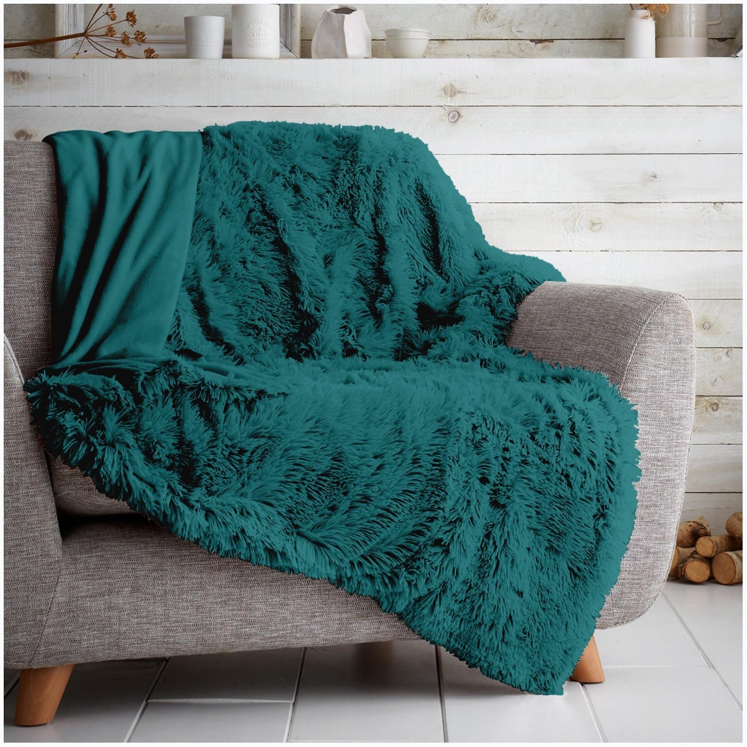 GC GAVENO CAVAILIA Super Soft Hugg and Snugg Teddy Fleece Sofa Bed Blanket, Easy Care Fluffy Cosy Warm Settee Throw, Teal, 150x200 Cm,662853