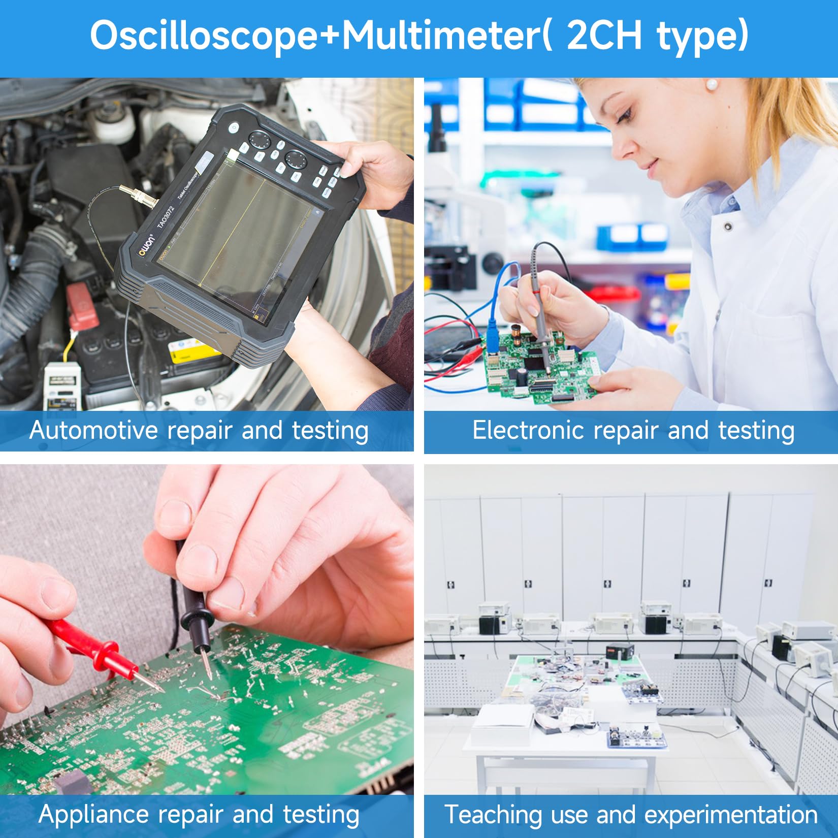 OWON TAO3072 2CH Handheld-Digitaloszilloskop mit 70 MHz Bandbreite und 1GS/s Abtastrate, 40 M Aufzeichnungslänge, SCPI und LabVIEW unterstützt, 4 1/2 Digitalmultimeter