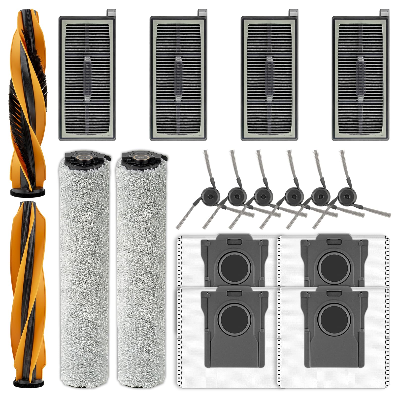 (18 Piezas) Z60 Ultra Roller Complete Piezas de repuesto para Mova Z60 Ultra Roller Standalone, 2 Cepillos de Rodillo, 2 Mopas de Rodillo, 4 Filtros HEPA, 4 Bolsas para el Polvo, 6 Cepillos Laterales
