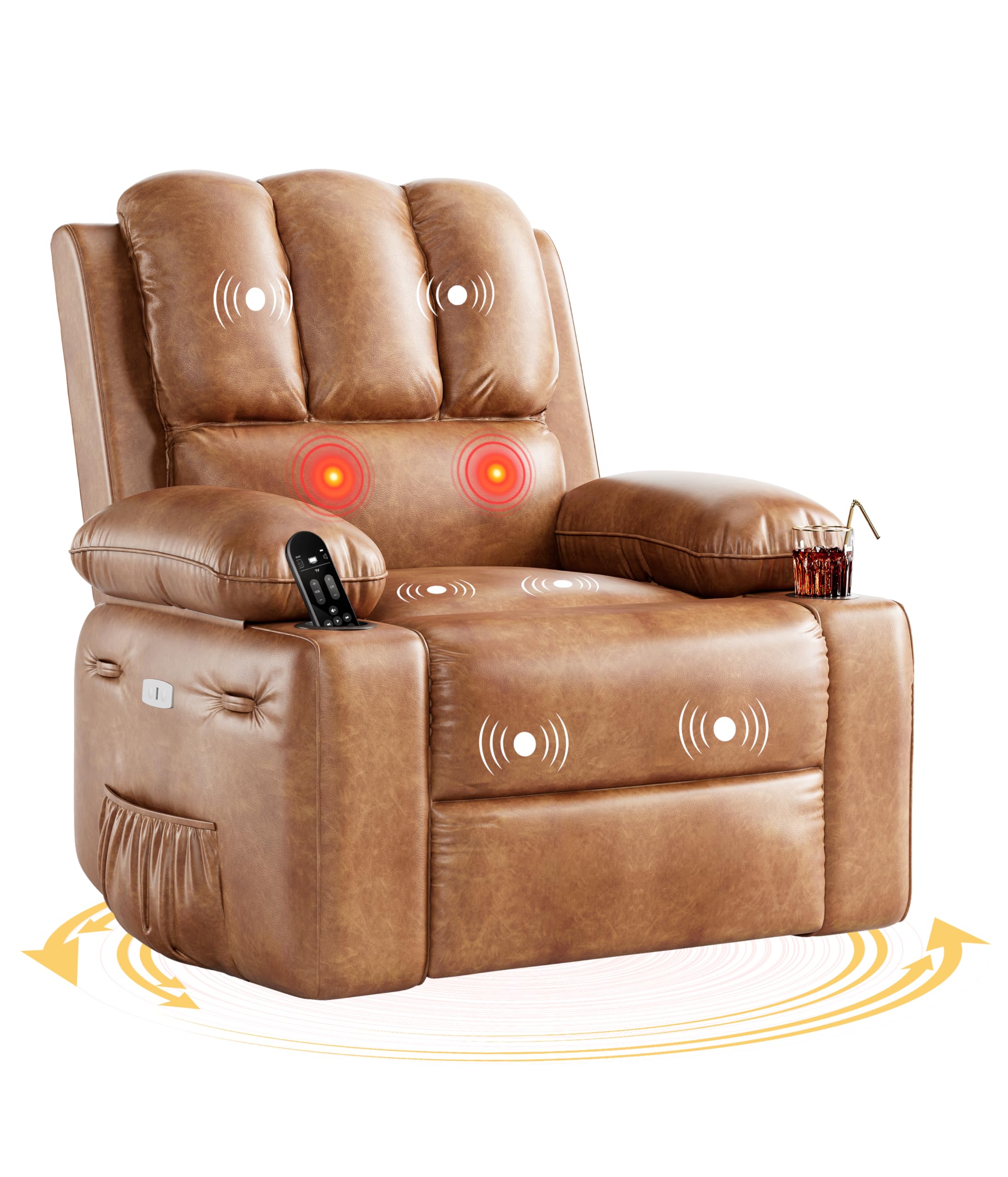 GAOMON Oversized Electric Power Recliner Chair in Cognac color
