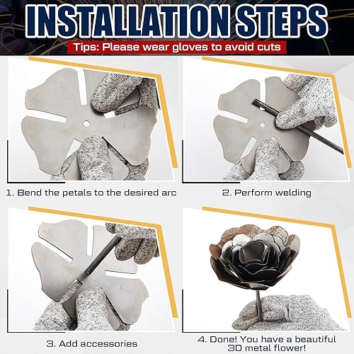 Miniatura 4 de Zonon Kit de práctica de soldadura de rosas 3D para principiantes, proyecto de soldadura de acero inoxidable 201, cupones de arte de metal para Tig,