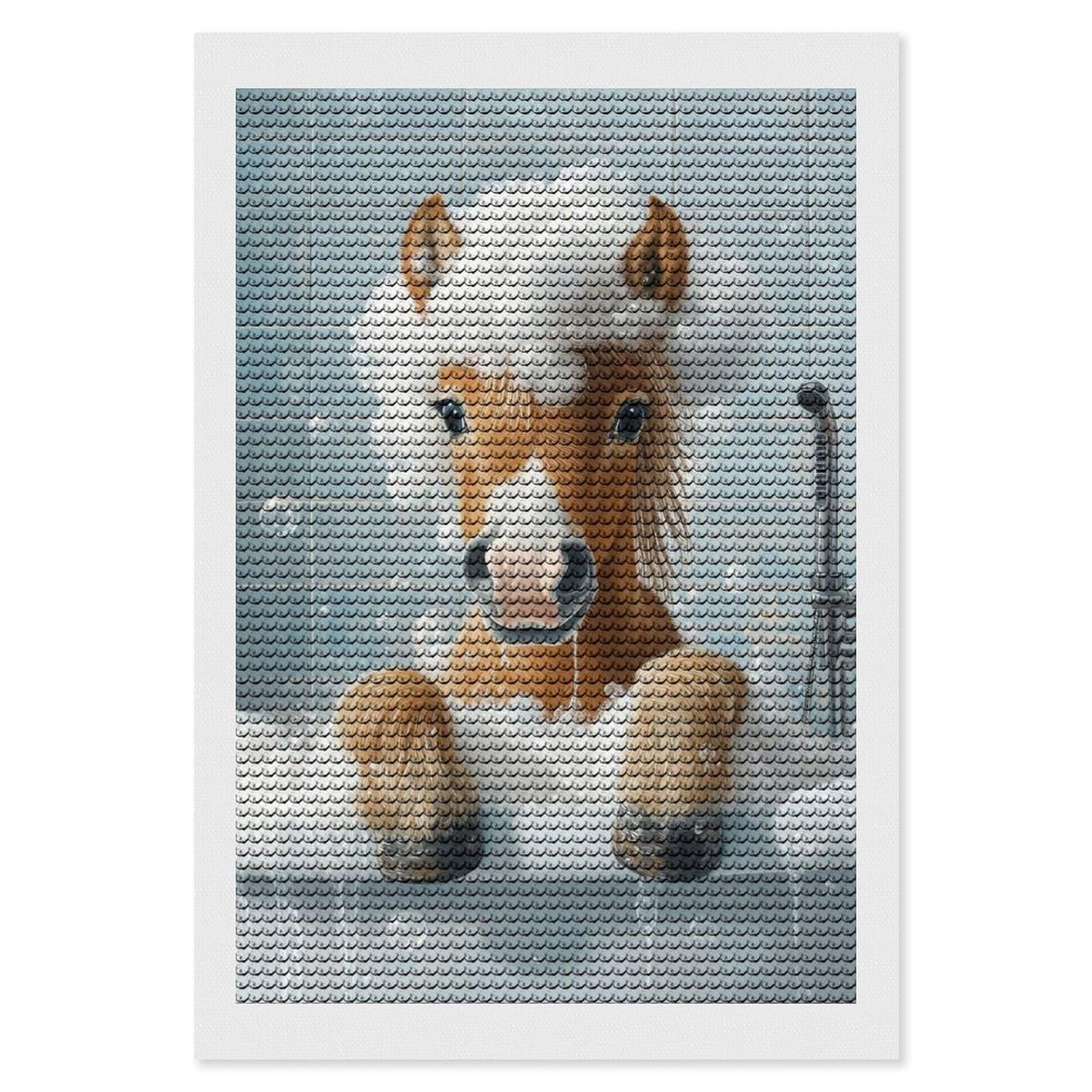 Junmoney Horse Bath Time Diamond Painting Canvas Set 8"x12", for Women, Pleasing Wall Art Project, Aesthetic Room Decor, Gift Idea