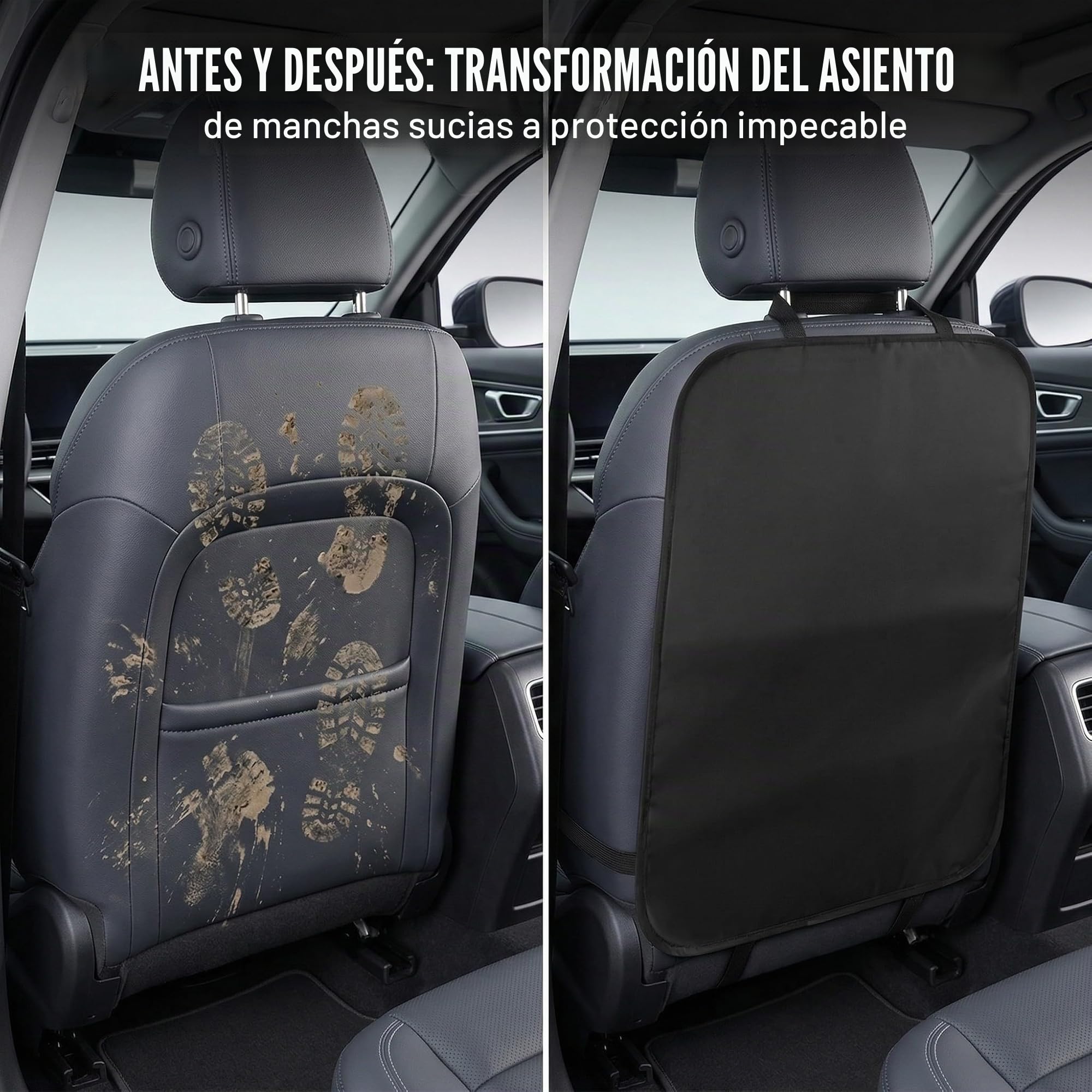 2 Pieza Protector para Respaldos para Niños, Protector Asiento Coche Respaldo, Impermeable Trasero Coche Oxford Kick Mats Protección Fundas, Alfombrilla Antipatadas para Niños Viajan y Juegan