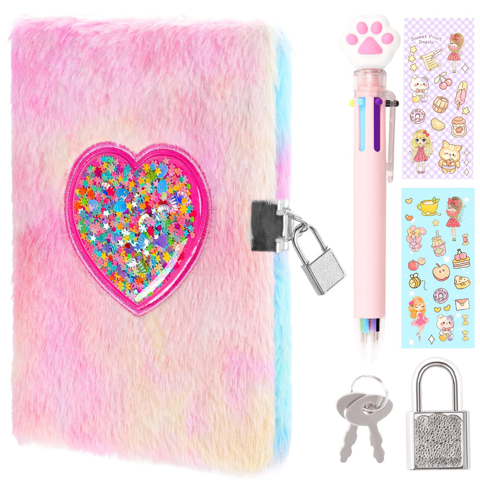 ENYILEE Heart Diary with Lock, Gift for Girls Ages 8-10, Tie-Dye Pink Journal with Pen and Stickers (Tie-dye pink)