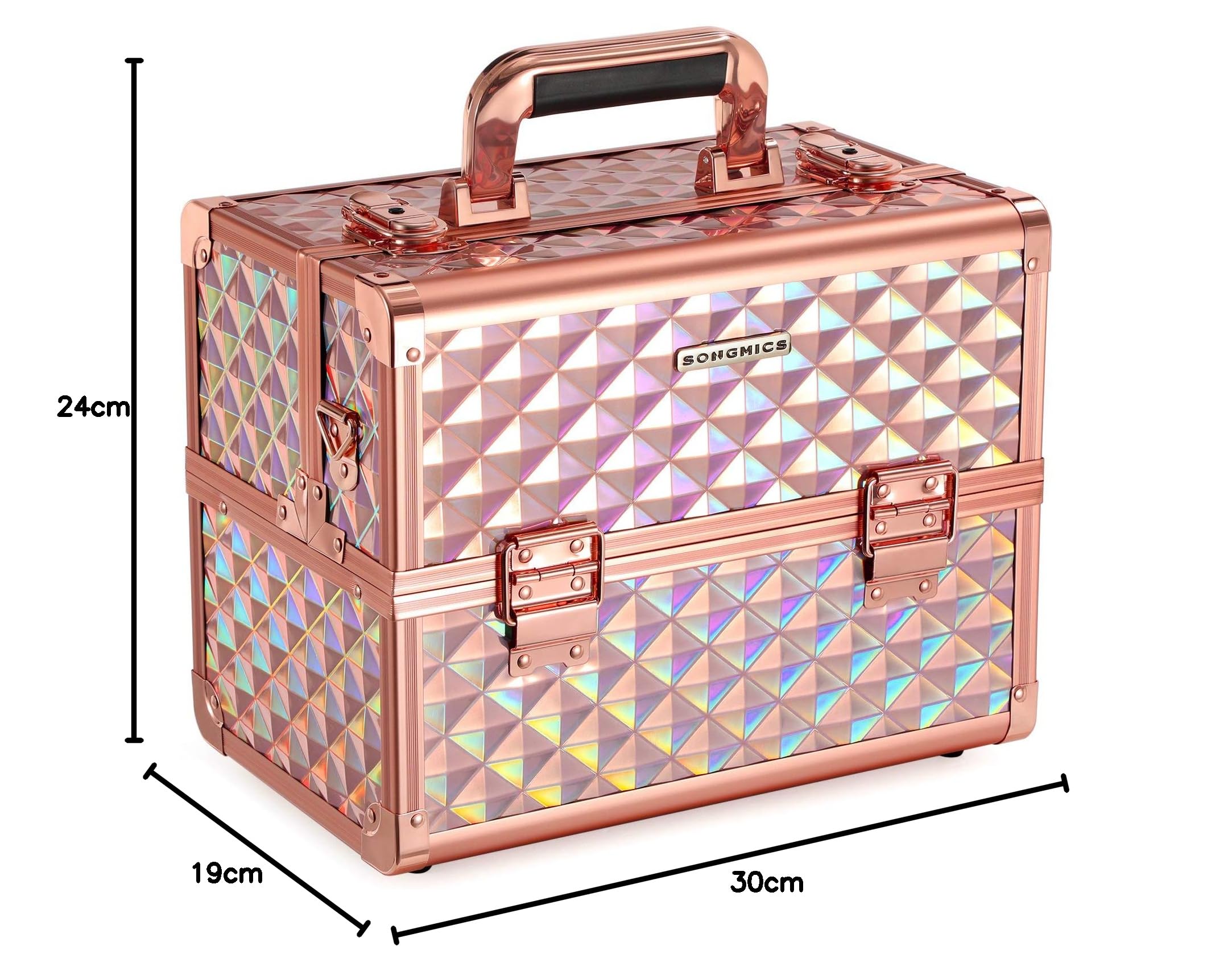 SONGMICS Kosmetikkoffer Schminkkoffer, Make-up Aufbewahrung, Organizer für die Reise, für Friseure und Visagisten, abschließbare Box mit Tragegurt, roségold metallic JBC323RD