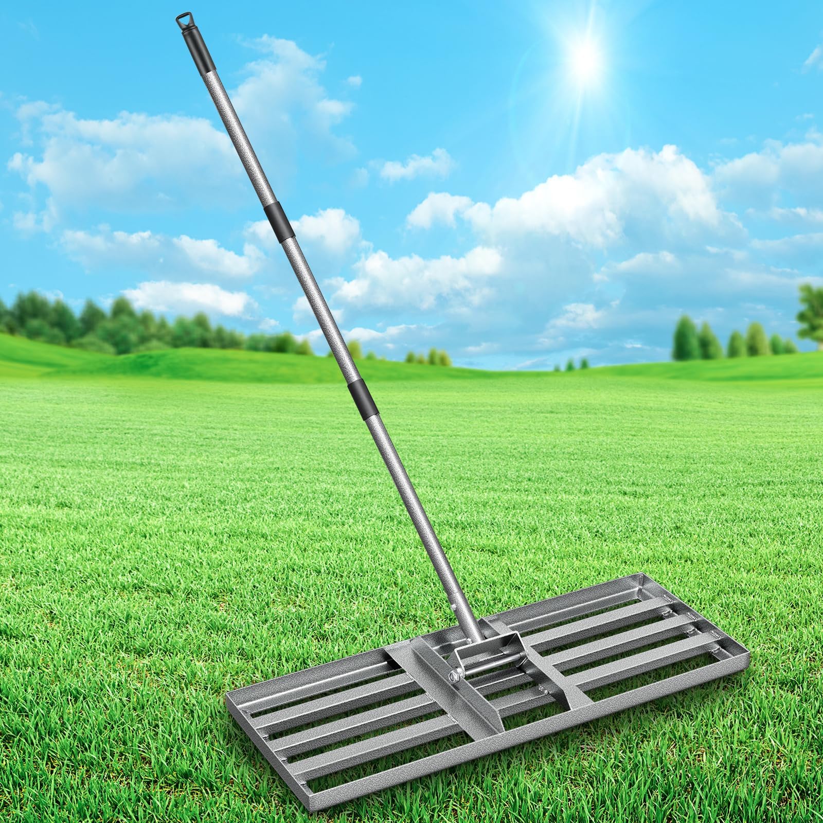 Funner Rasenrakel 76×26cm, Vollverschweißt Rasenrechen mit 182cm Stiel