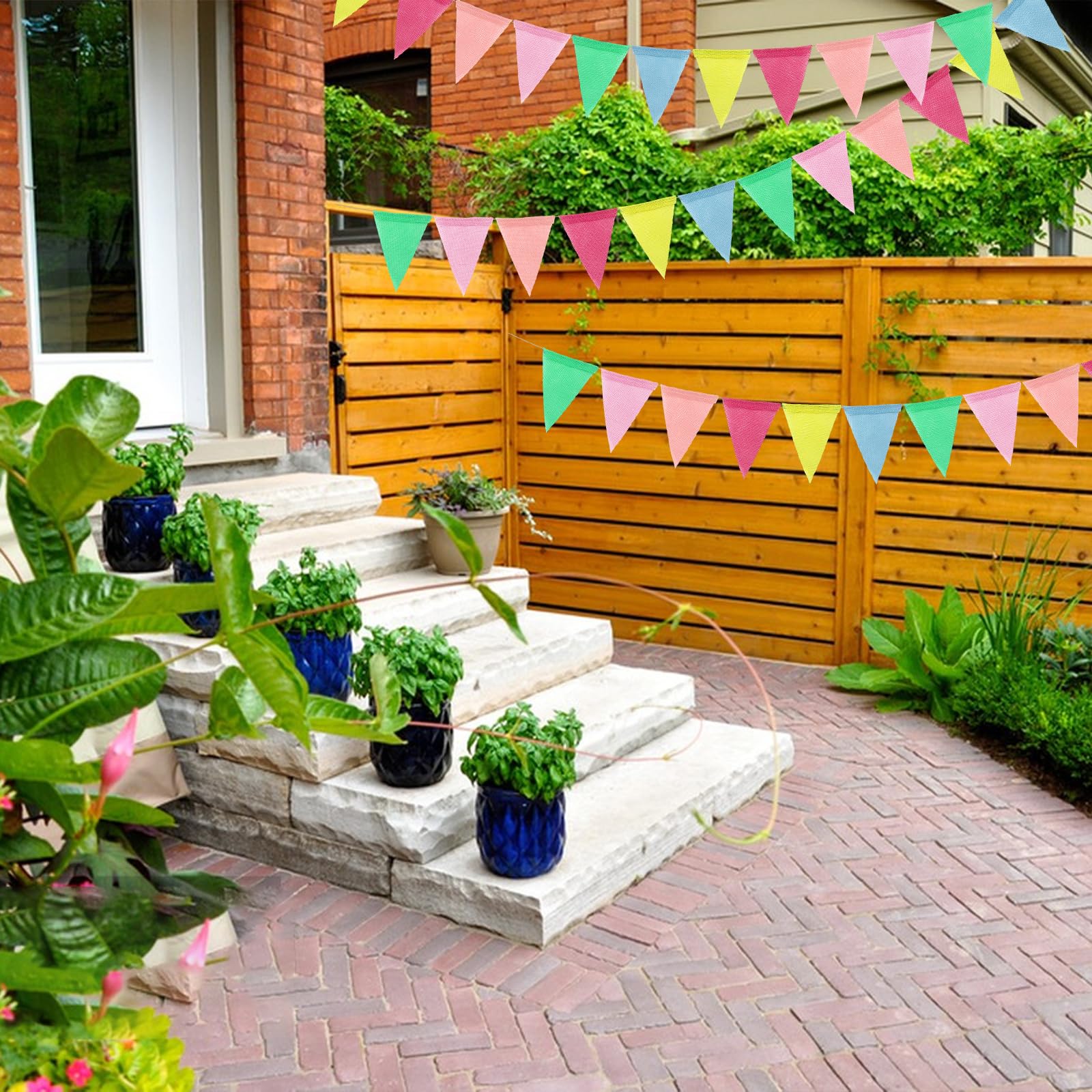 Coco Berming Guirlande Fanions Extérieur - 5 X 12 Drapeaux (60 Total), 24 M - Tissu Imitation Chanvre - Pour Jardin, Anniversaire, Mariage