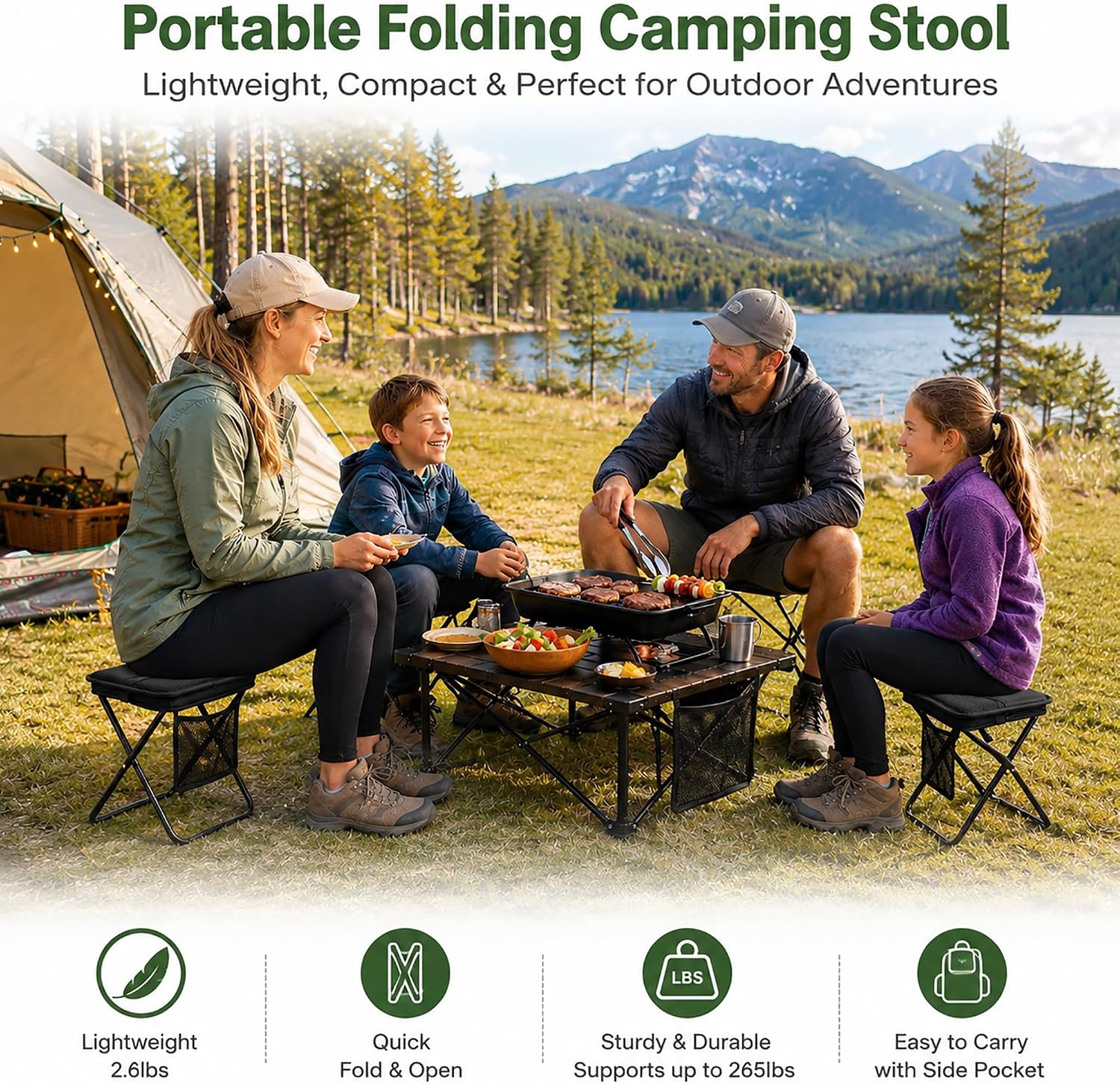XL Portable Chair for Adults, Foldable Backpack Stool,Collapsible Stool,246 Lbs Capacity & 3s Setup,Handbag Style Pocket Foldable Stool for Camping Travel Fishing Hiking and Outdoor Activities