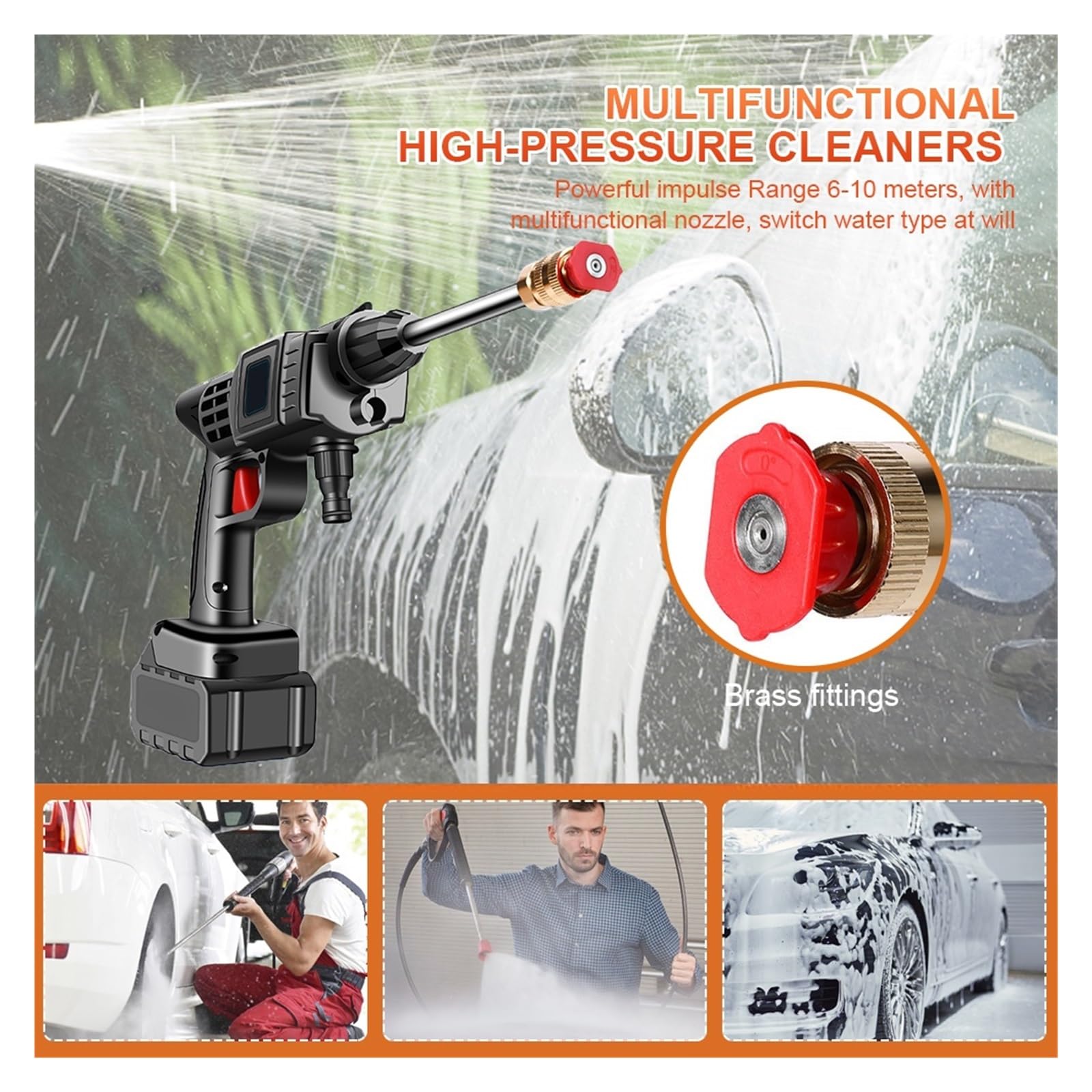 Pistola De Lavado Coches Eléctrica Alta Presión Inalámbrica 30BAR, Boquilla Multifunción, Limpiador Portátil Espuma, Chorro En Aerosol For Jardín Limpieza Eficiente(Five Cells)
