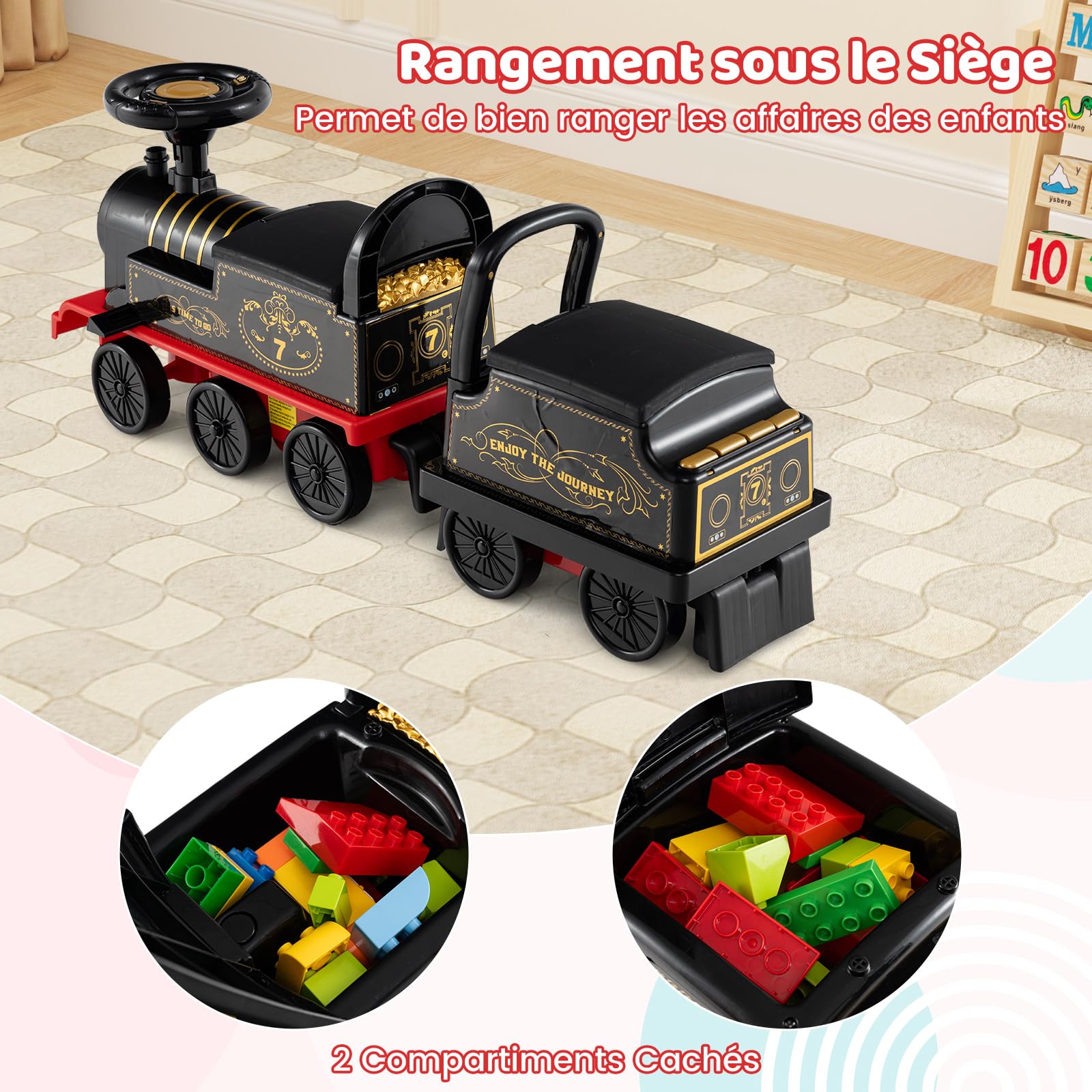 COSTWAY 6V Train Porteur Électrique Enfant 2 Places avec Sifflet et Musique