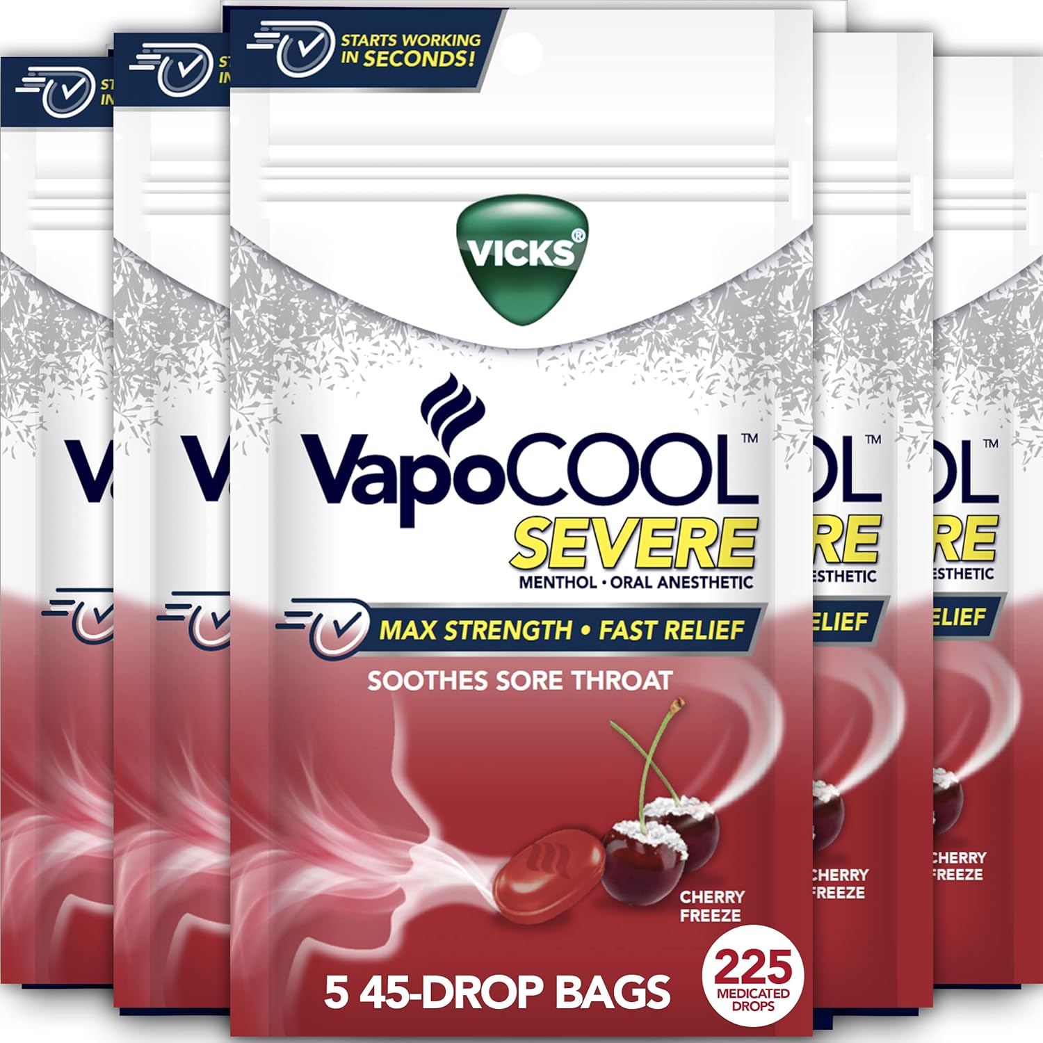 Vicks VapoCOOL SEVERE Medicated Sore Throat Drops, Fast