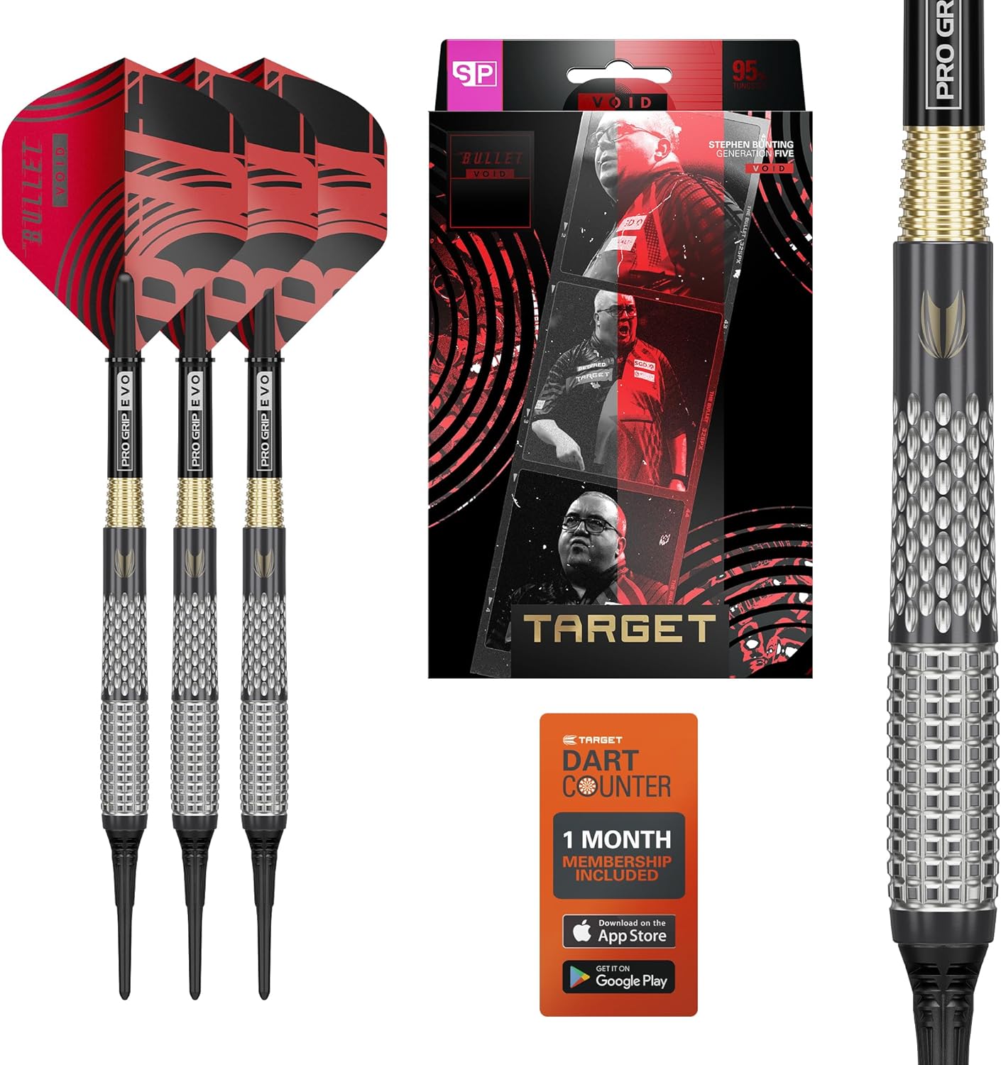 Target Darts Stephen Bunting G5 Void Soft Tip Darts, 18G | 90% Tungsten Black Cryo Tips, Generation 5 Bullet Dart Set, Pro Grip Evo & No.2 Flights | Player Edition Professional Sets