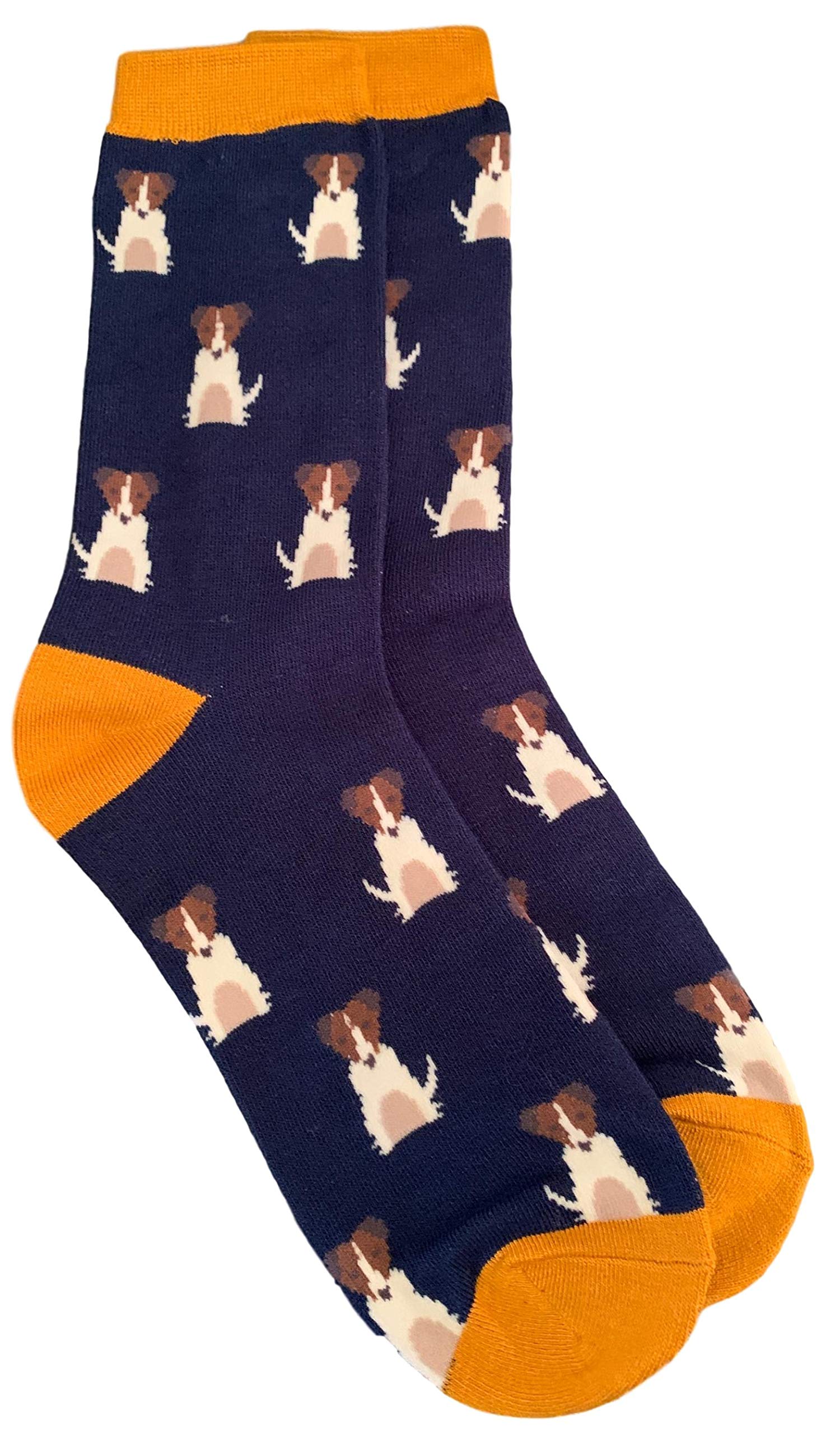 Purple Possum® Mens Socks Novelty Jack Russell Dogs Fun Bamboo Cotton Blend Dog Print UK Shoe Size 8-12 Gift Idea (Navy Blue)