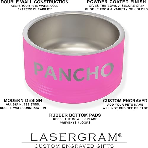 Miniatura 4 de LaserGram Cuenco personalizado de acero inoxidable para perro, aislamiento de doble pared, diseño antideslizante, grabado de nombre personalizado