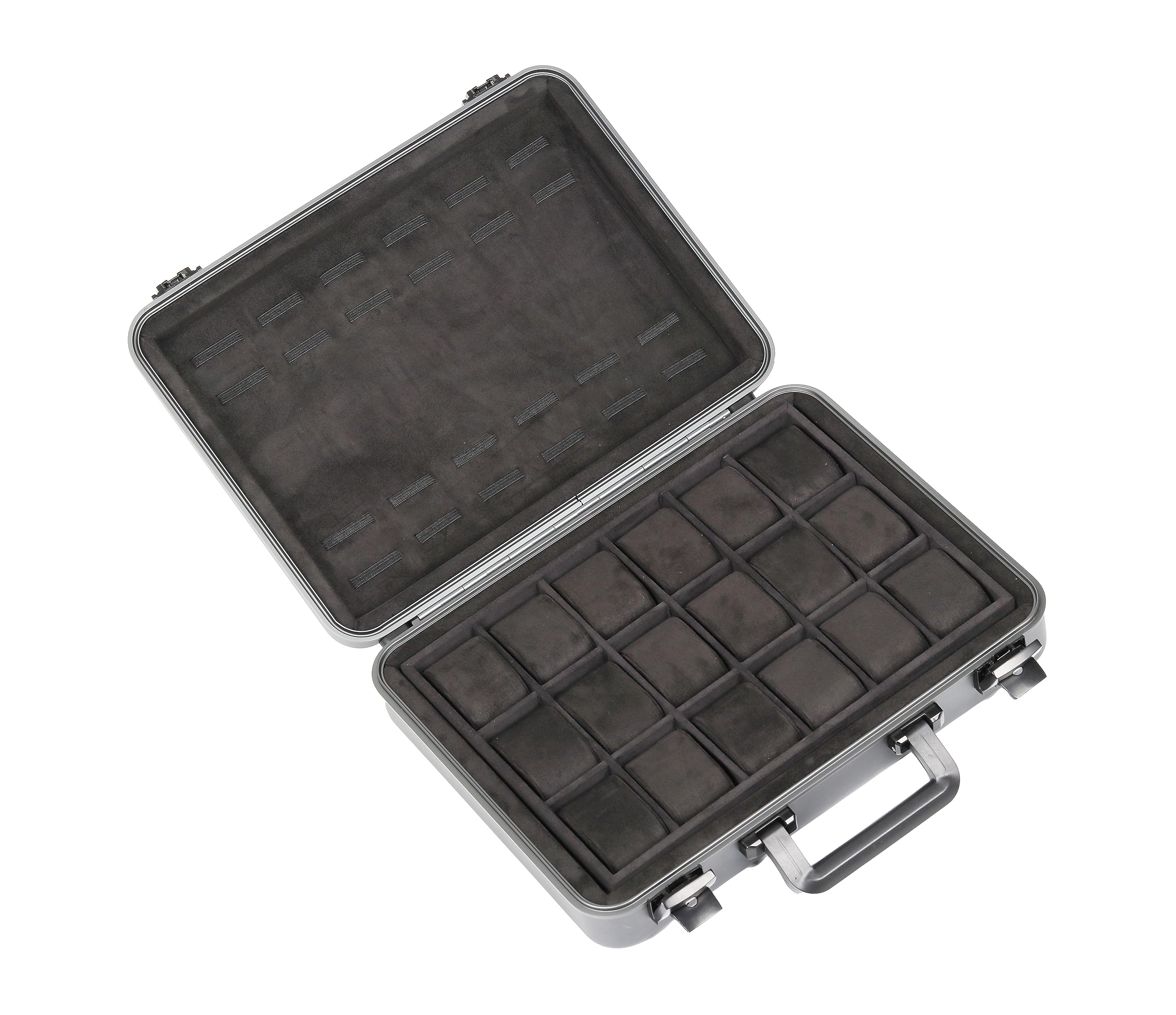 HQWatch Collector Case - Grey Aluminum Briefcase Design | Secure Storage for 18 Watches | Durable Handle and Lock