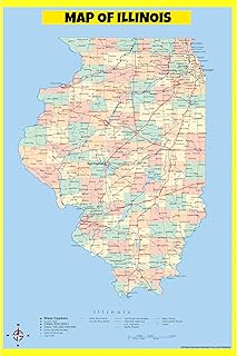 Map Of Illinois Style A - 24x36 - Laminated Wall Map Poster for Homes, Classrooms and Offices - Vivid Colors, Easy to Read, Clean Layout