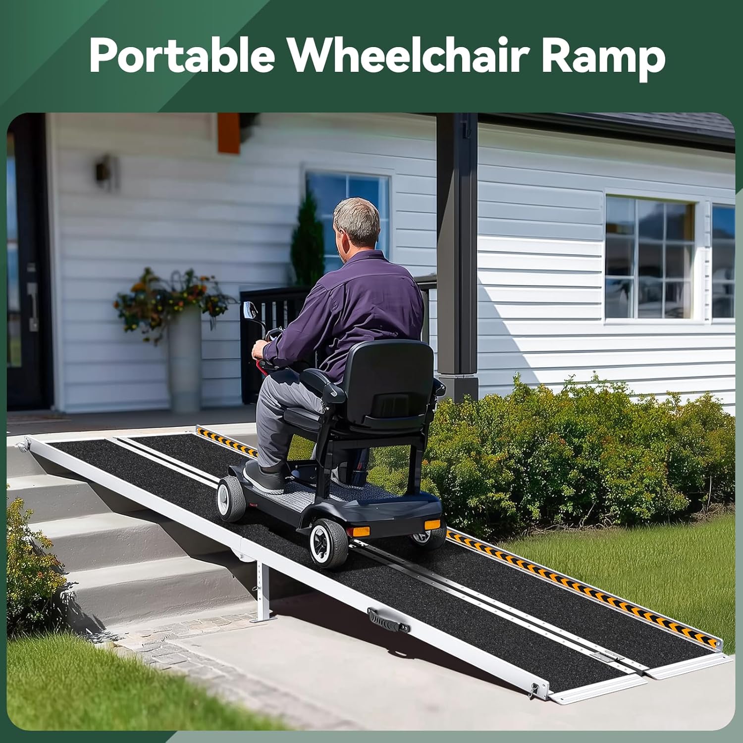 8 Feet Wheelchair Ramp, Non-Slip Aluminum Folded Handicap Ramp with Support Legs, Safer Door Threshold Wheelchair Ramps for Home, Wheel Chair Ramp for Home Steps, Stairs, Entry, Doorways