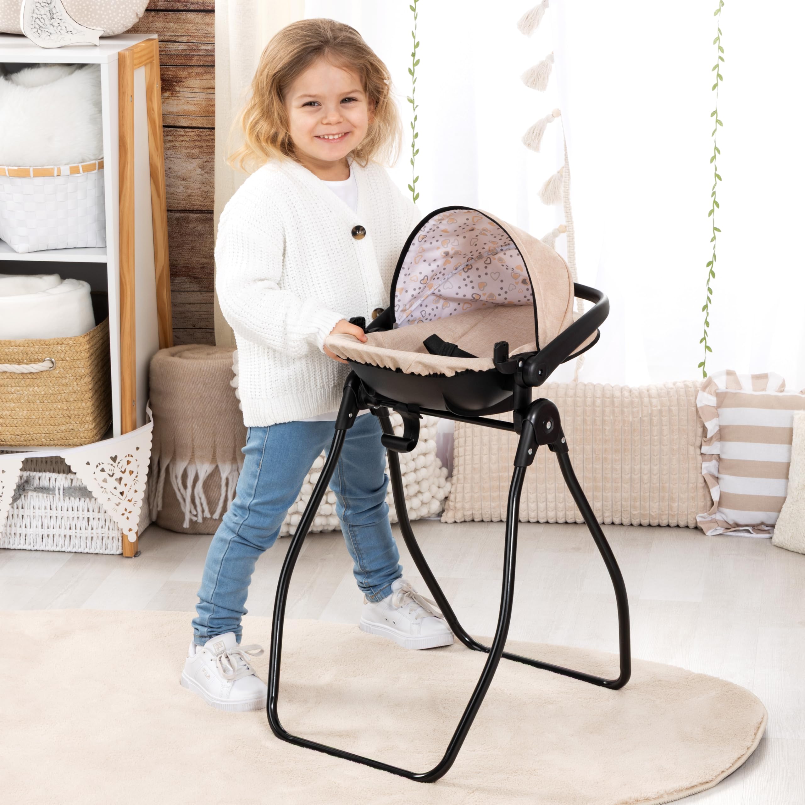 Bayer Design Accesorios para muñecos Set 4 en 1, Trona, portabebés | cama y columpio para muñecas, múltiples juegos de rol, a partir de 3 años
