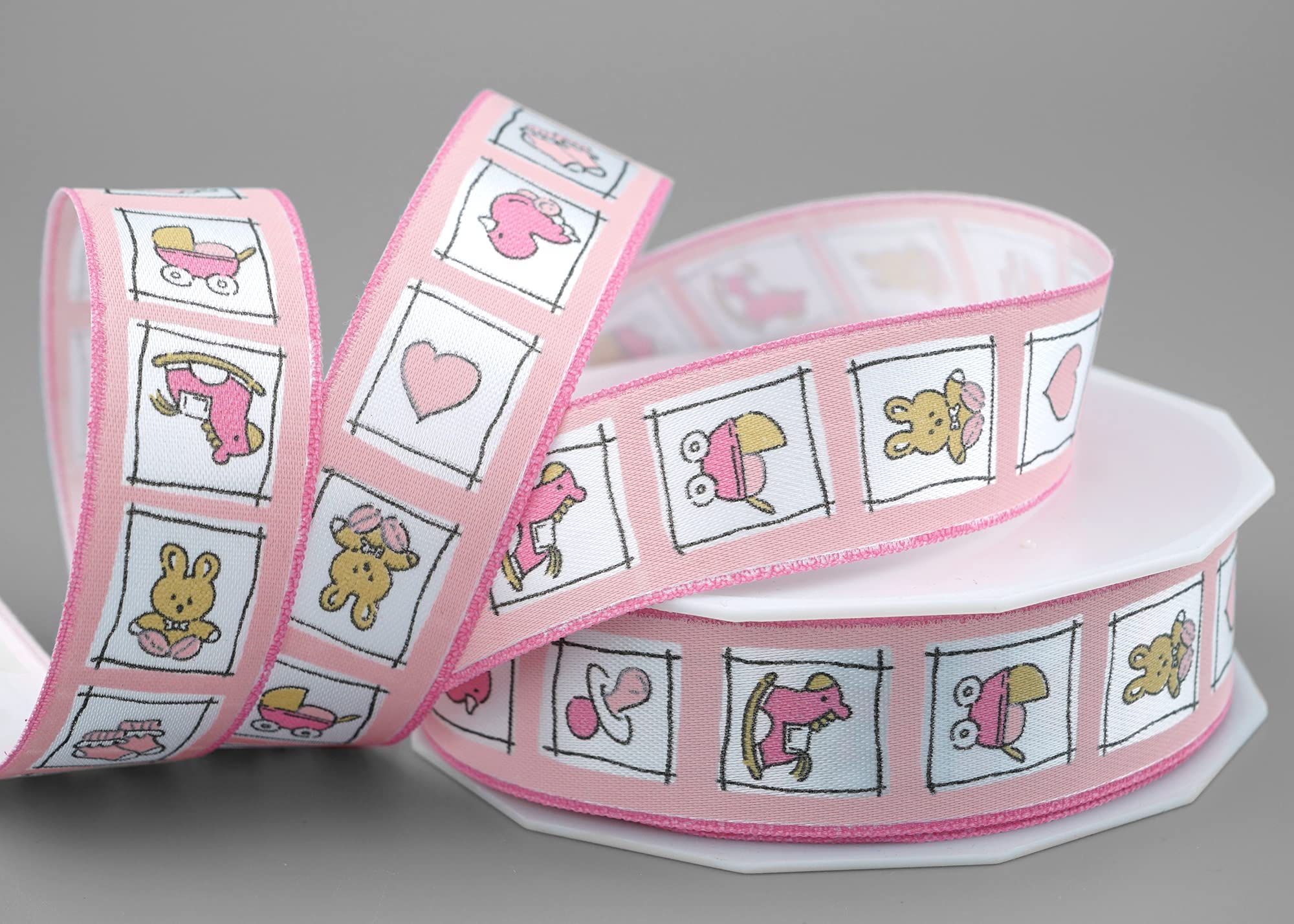 finemark 20 m x 25 mm Decorative Ribbon Baby Toys Pink Ribbon Gift Ribbon One Sided Children Girls Birth Decorative Ribbon Satin for Decorating Sewing Packaging