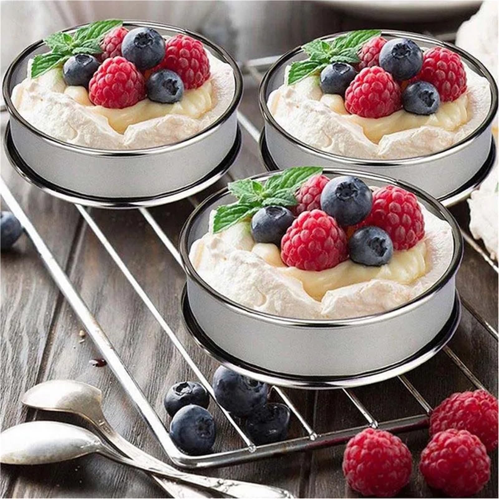 5 Pièces Anneaux à Tarte Muffins Anneau Double Roulé en Acier Inoxydable Moule Rond Métal for la Fabrication des Aliments Ustensiles de Cuisson pour La Pâtisserie Et La Cuisine(10cm 5PCS)