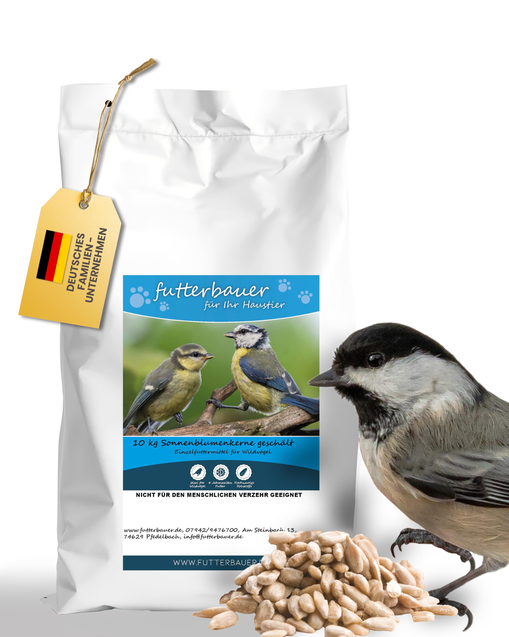 Futterbauer 10 kg Geschälte Sonnenblumenkerne für Vögel, 100% Natur, Nährstoffreiche Energiequelle für Wildvögel, Ohne Schalen & Abfall, Ideal für Futterstellen, Frisch & Hochwertig, Ernte 2025