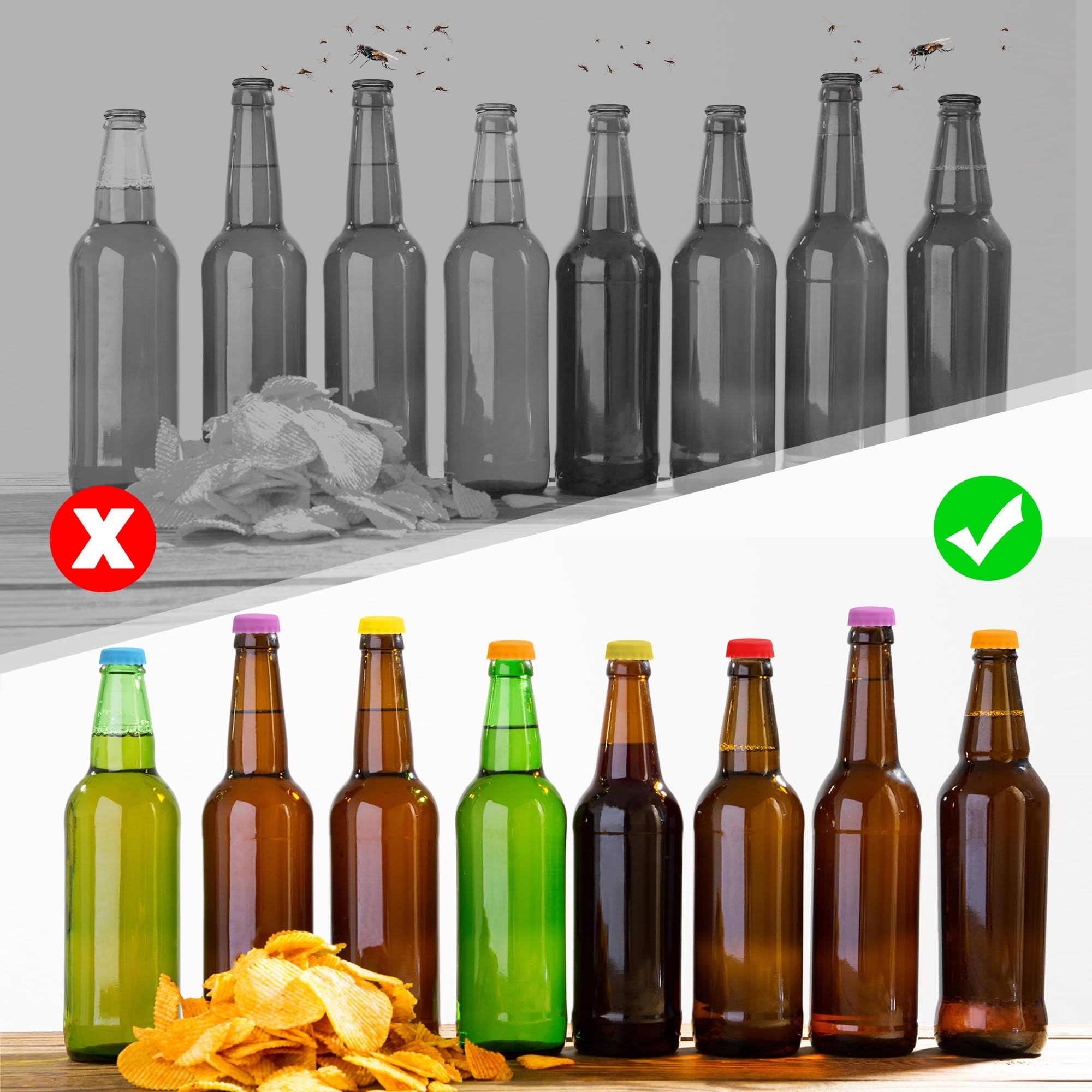 Tapones de Botellas Beer Savers de Silicona Reutilizable 24 Piezas (6 Colores) para Cerveza Champán