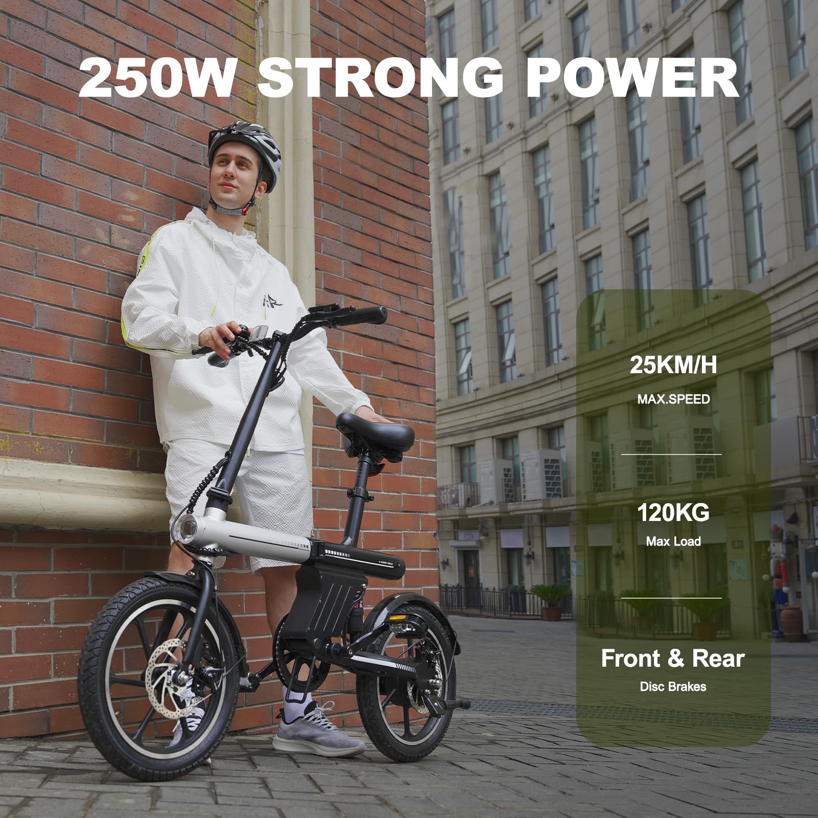 E-Bike 16" Pieghevole, Batteria Integrata, 25 km/h, LCD, Adulti