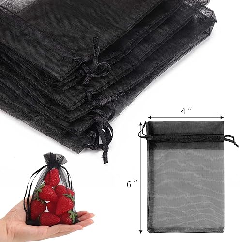 Miniatura 9 de acDesign 200 bolsas de joyería con cordón de 4 x 6 pulgadas, bolsas de organza negra, bolsas de regalo de malla para joyas de caramelos, bolsas de