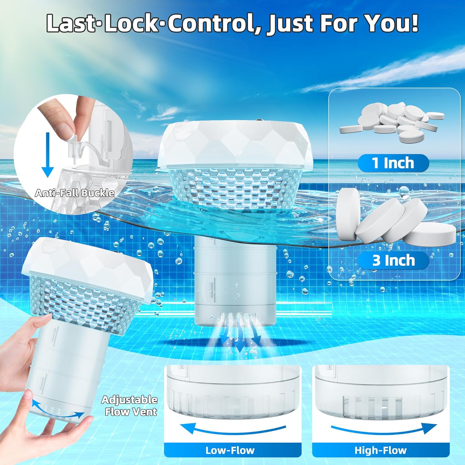 GORDNWE Solar Pool Chlorine Floater with Thermometer: Floating Chlorine Dispenser for Pool Remote-Control Pool Light Waterproof for Outdoor Swimming Above Ground Pool Hot Tub Spa Party