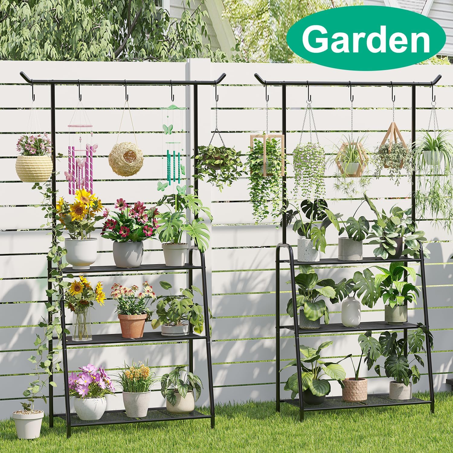 kiplant Plant Stand Outdoor, Hanging Planters for Indoor Plants, Tall/Metal/Tiered/Hanger Plant Shelf