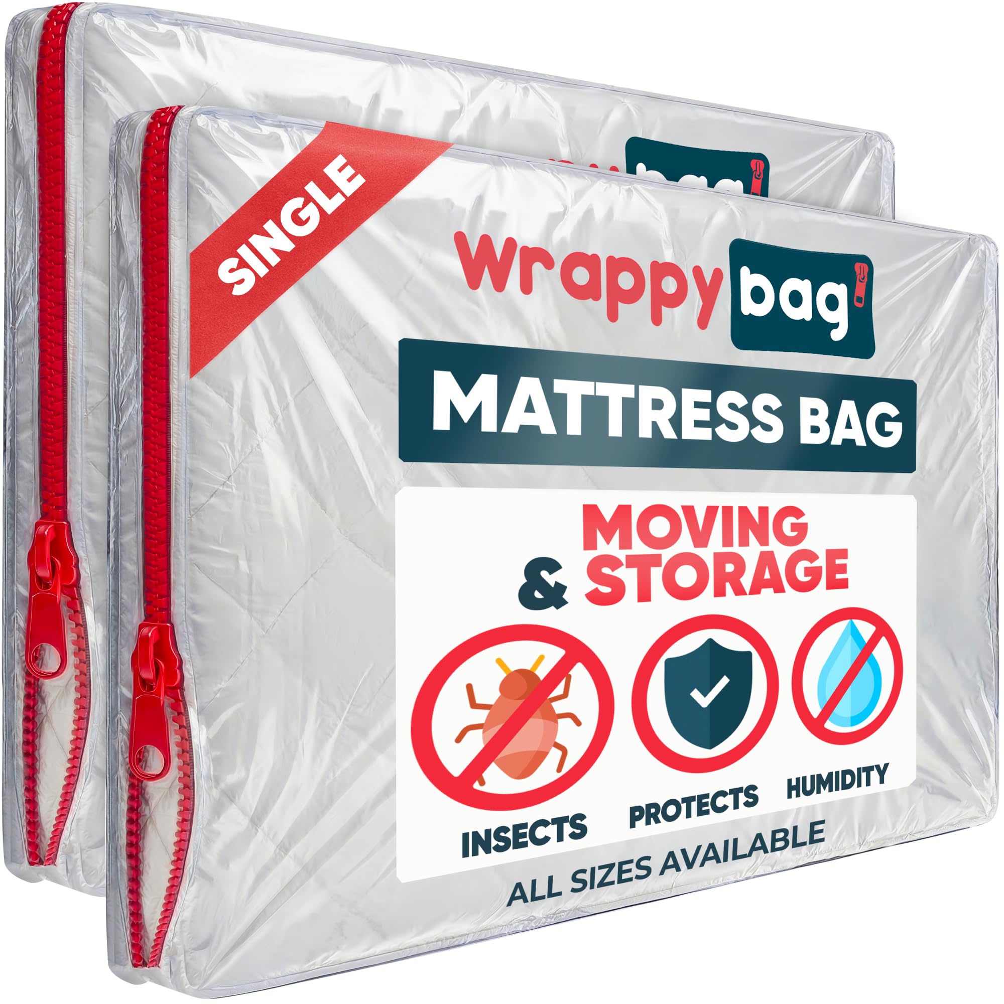 Wrappybag Transparent – Protective Plastic Mattress Bag — Single 90 X 200 Cm - Set Of 2 — Durable Storage Bag — For Moving House, Storage And Transport