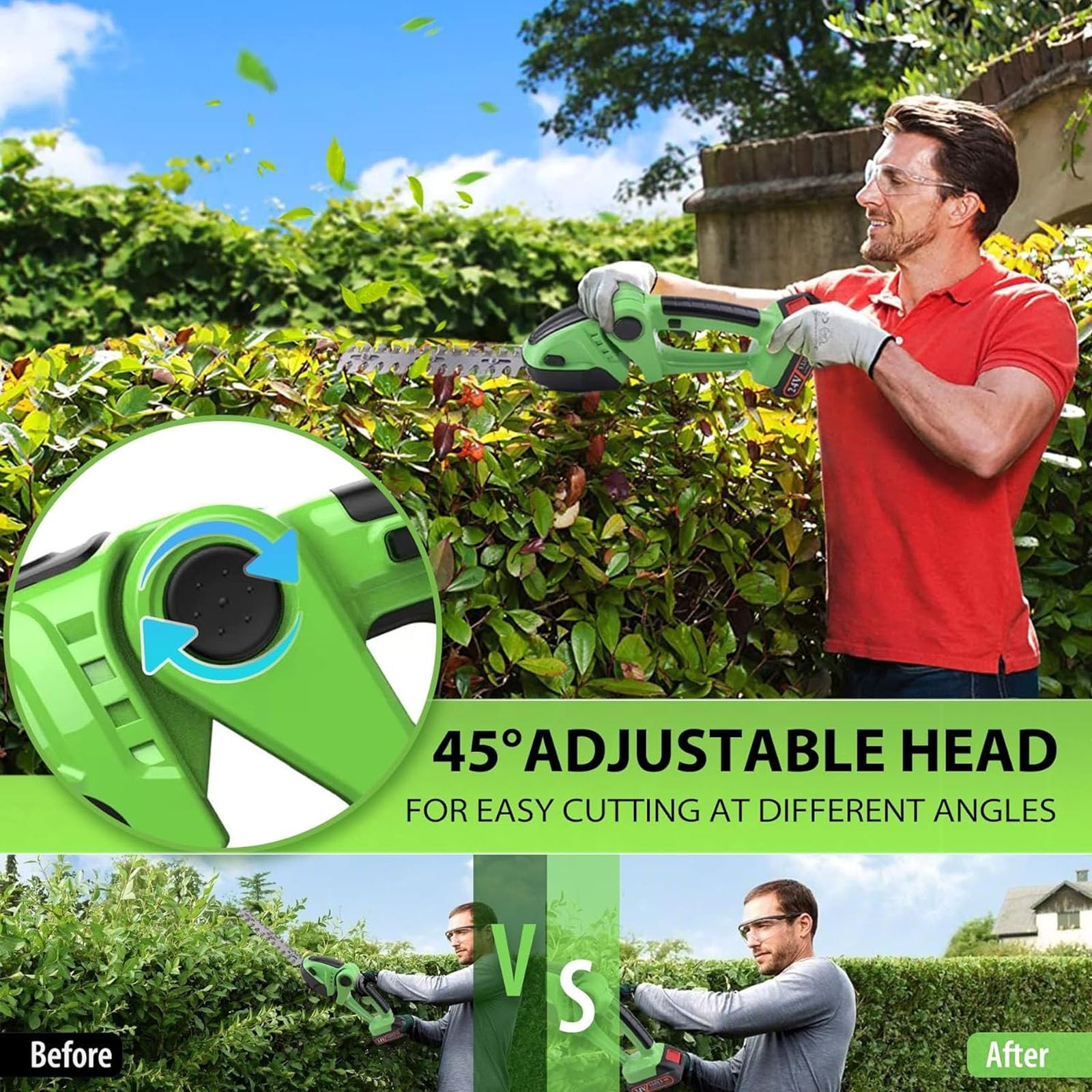 Tagliasiepi e cesoia per erba a batteria da 21 V per attrezzi da giardino, con batteria da 1500 mAh per la manutenzione del giardino, la rifinitura del prato e la potatura.